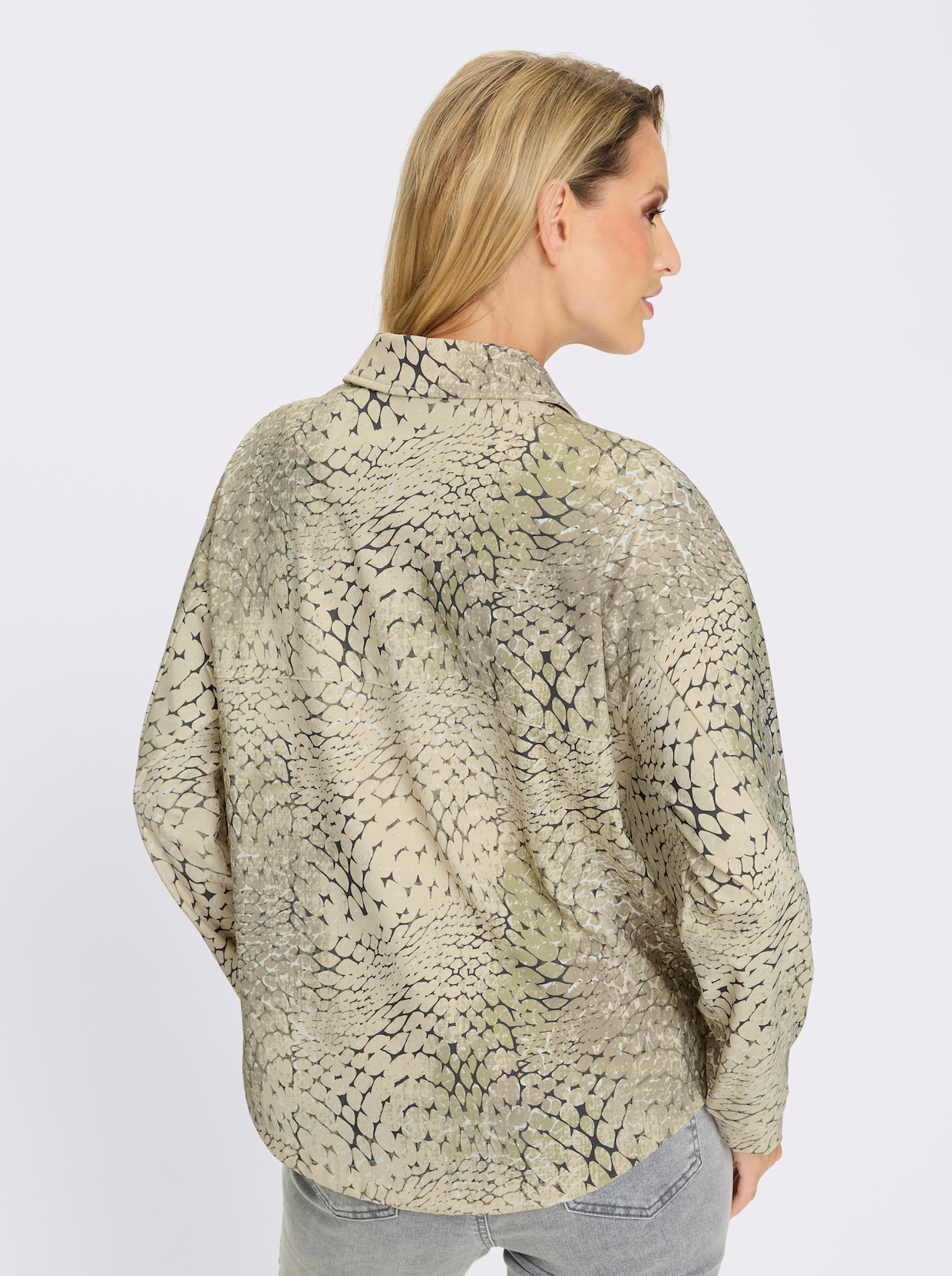 heine Jersey-Bluse - khaki-sand-bedruckt
