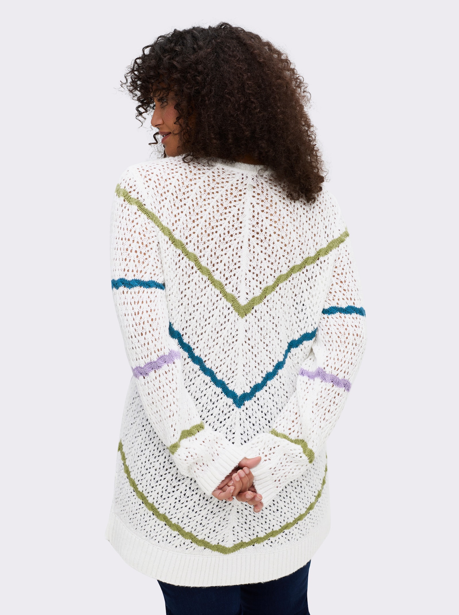 sheego Pull ajouré avec rayures à motif torsadé - écru à motifs