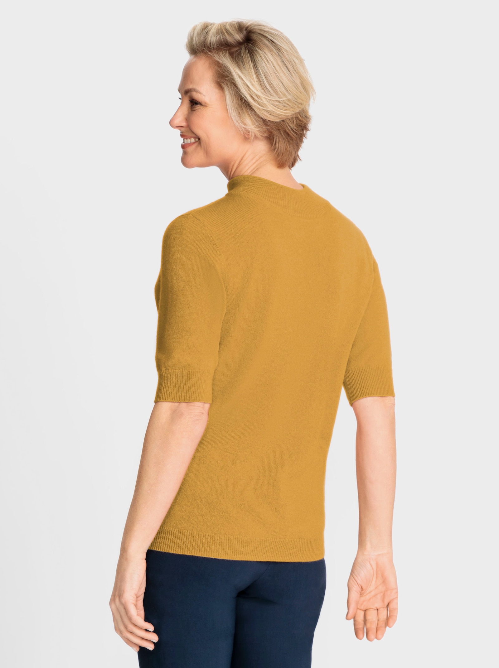 Stehkragenpullover aus reinem Kaschmir - ocker-meliert