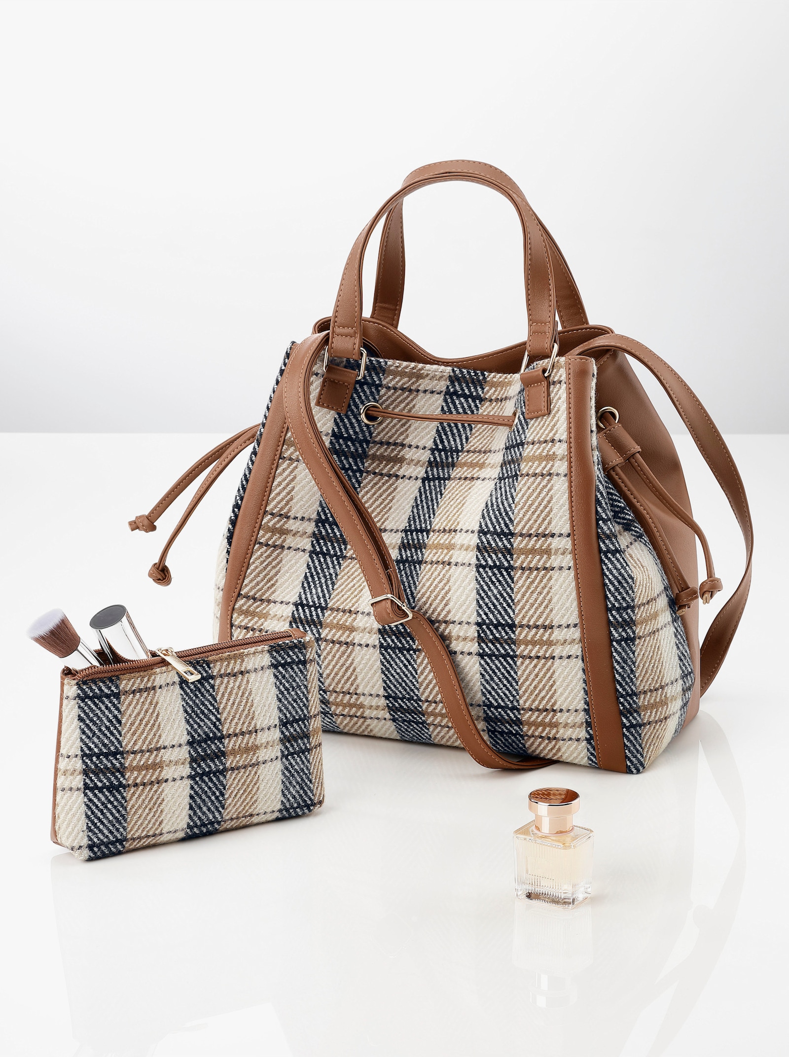 Handtas met make-uptasje - bruin