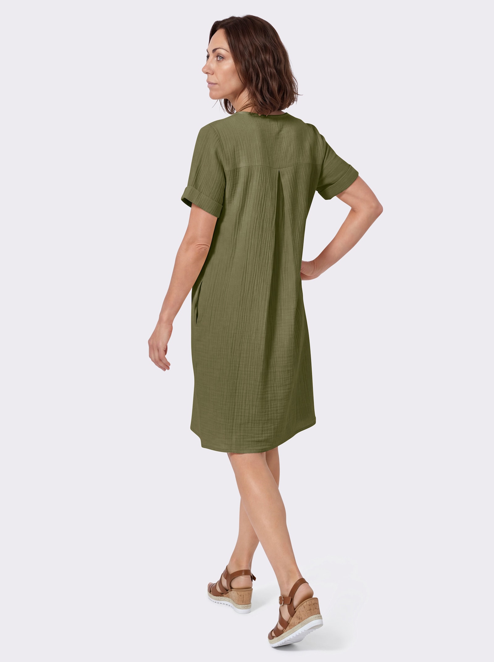 Webkleid in A-Form - oliv