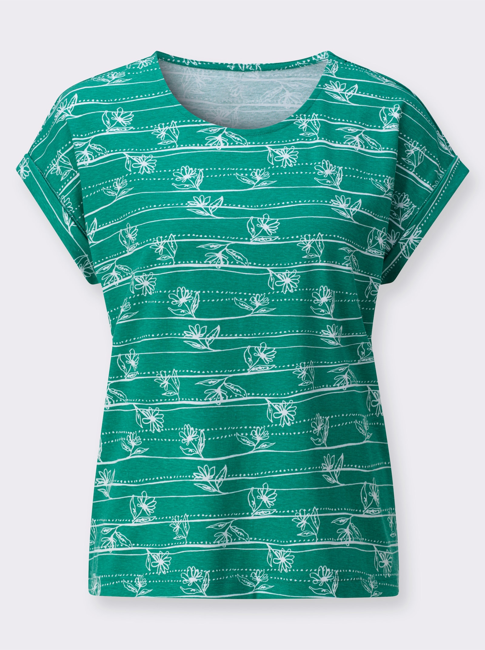 Shirt mit überschnittenen Schultern - smaragd-weiß-bedruckt