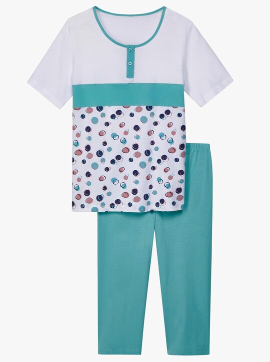 Capri-Schlafanzug - weiß-ozean-bedruckt