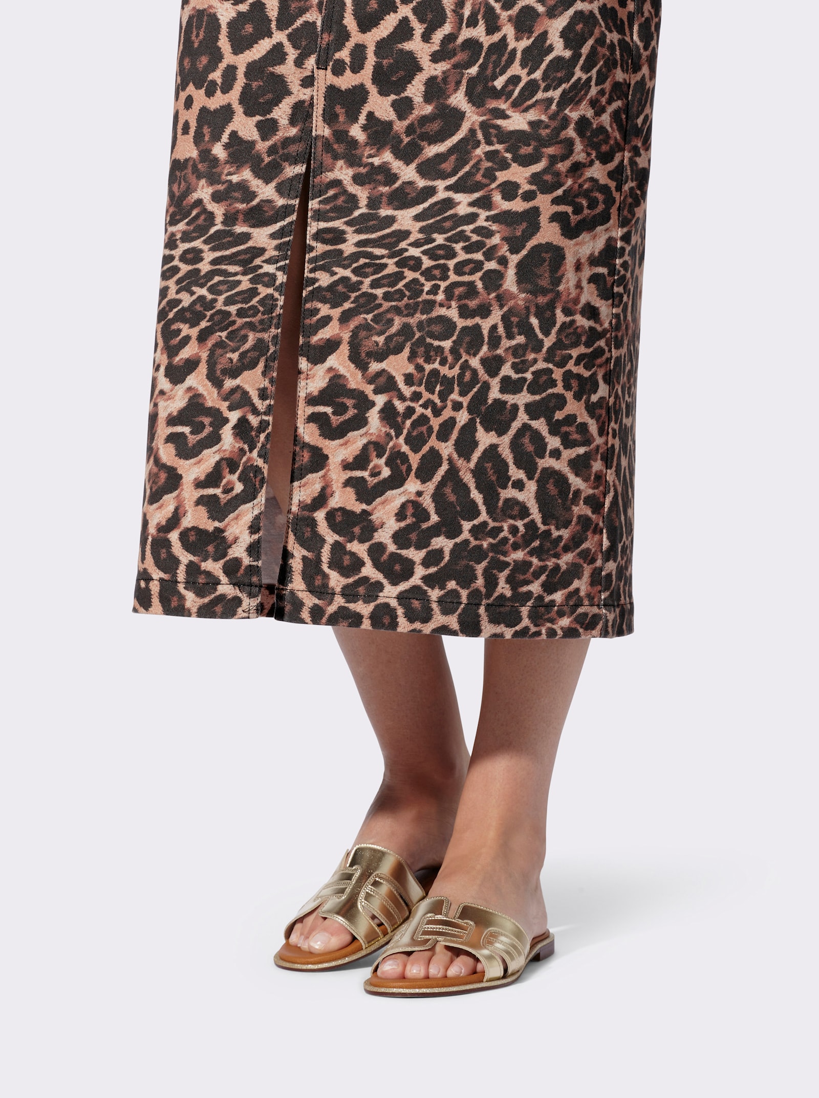 heine Jeansrock in Leo-Optik - schwarz-braun-bedruckt