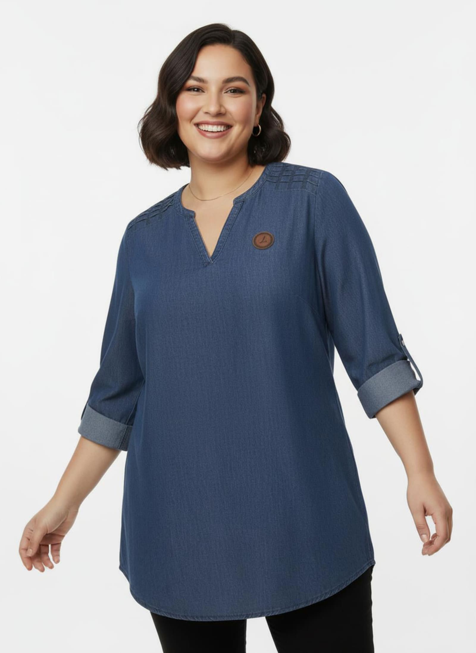 Jeanstunika mit Biesenverzierung - blue-bleached