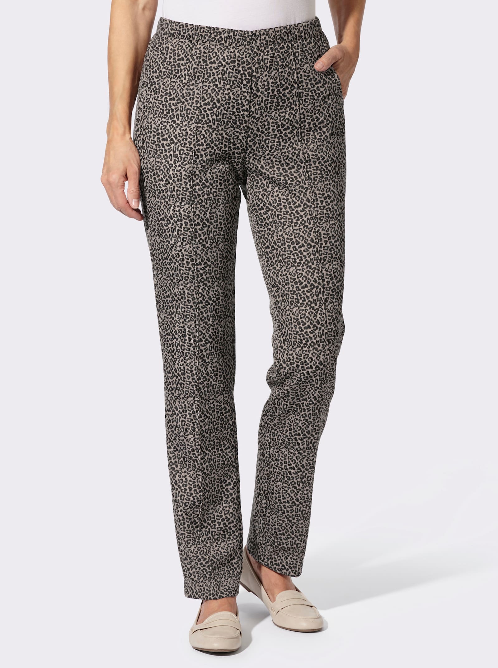 Jerseyhose in Ripp-Qualität - taupe-graphit-bedruckt