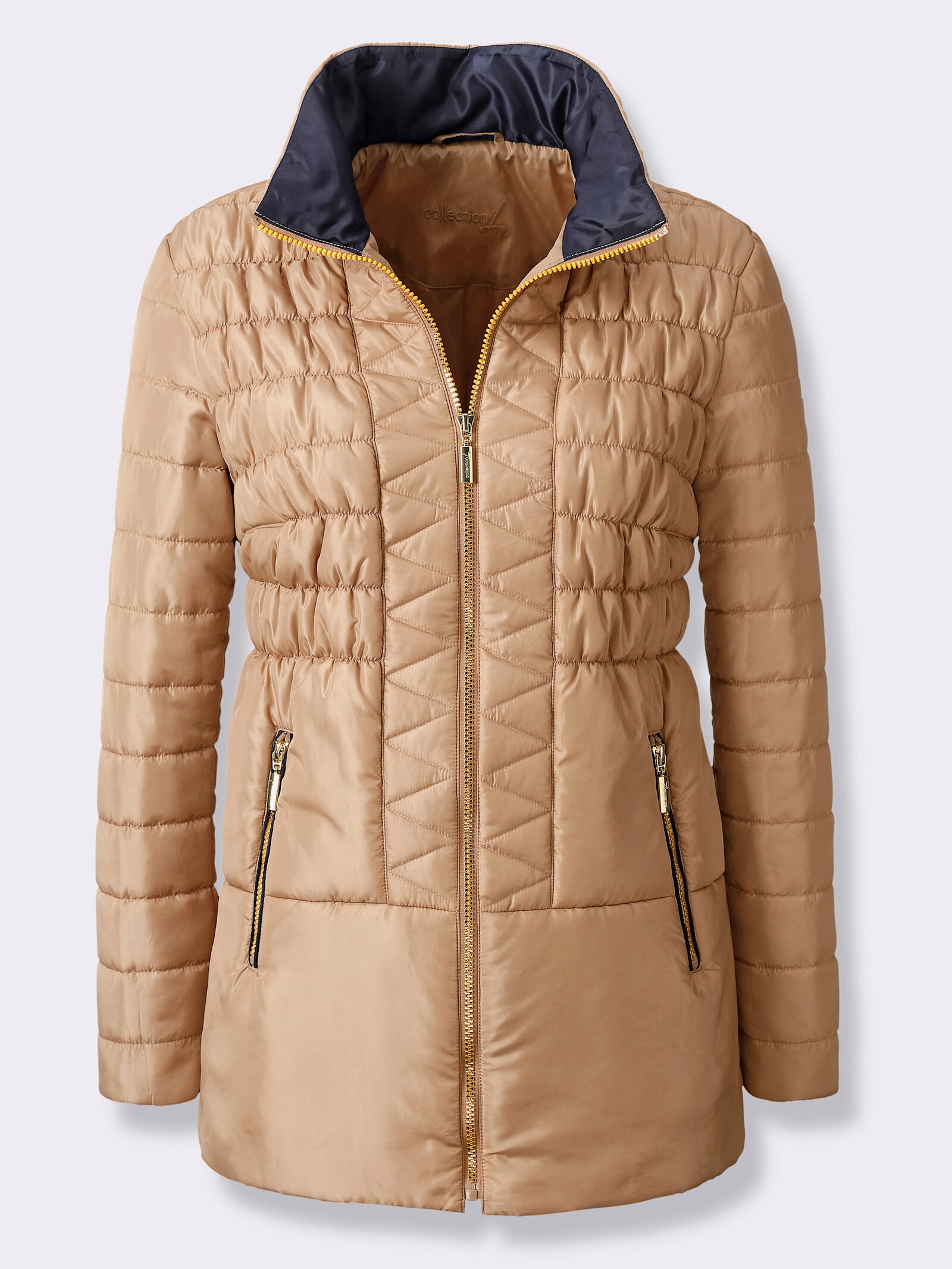 Gewatteerde jas met zigzagpatroon - camel