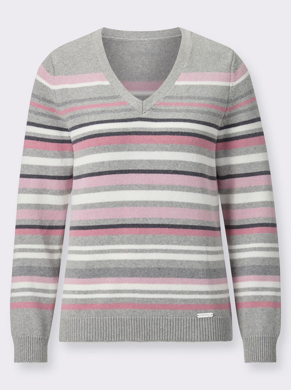 Pullover - grau-rosé-gestreift