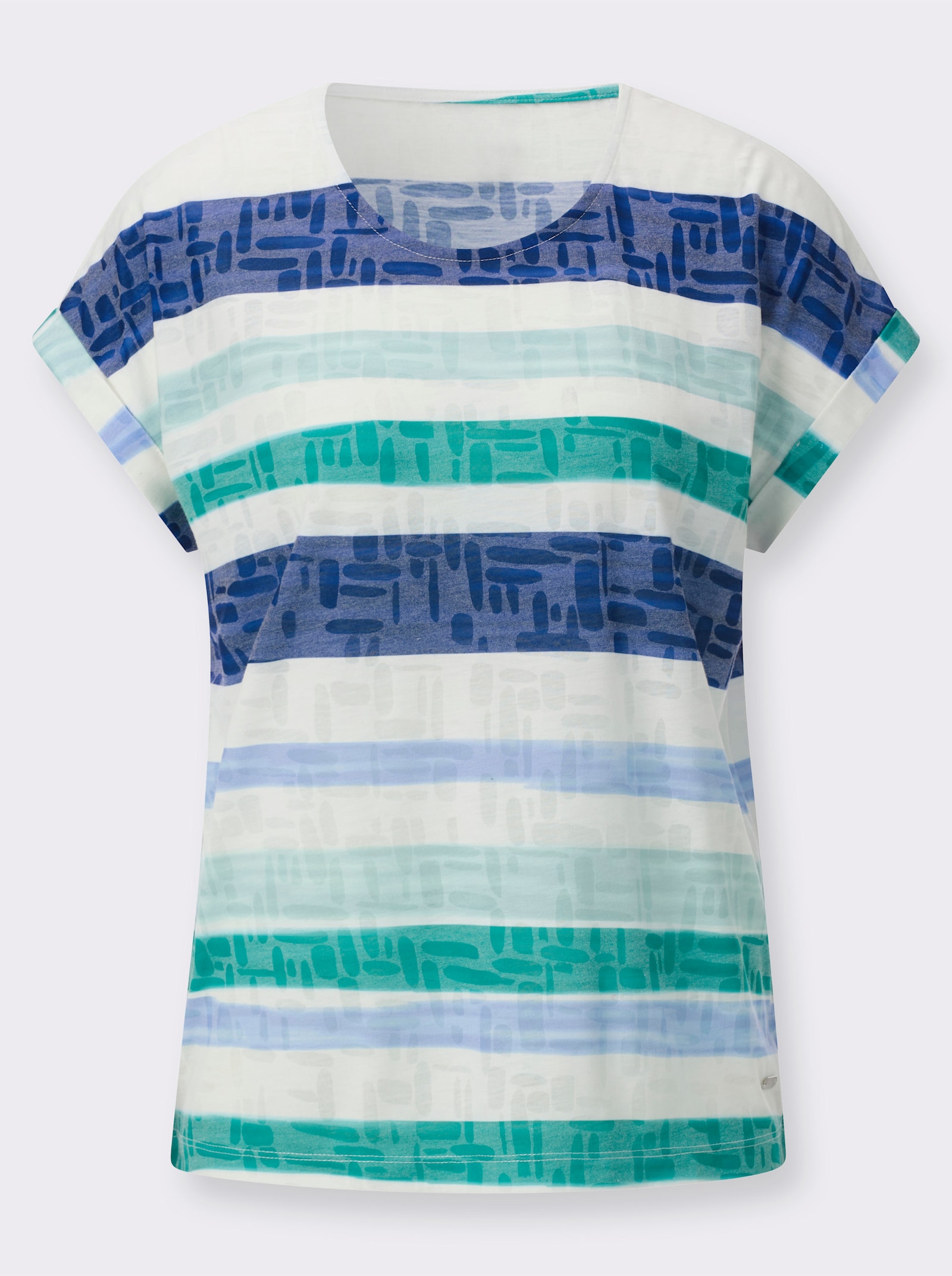 Shirt met korte mouwen en oversized schouders - kalkmint/jeansblauw gestreept