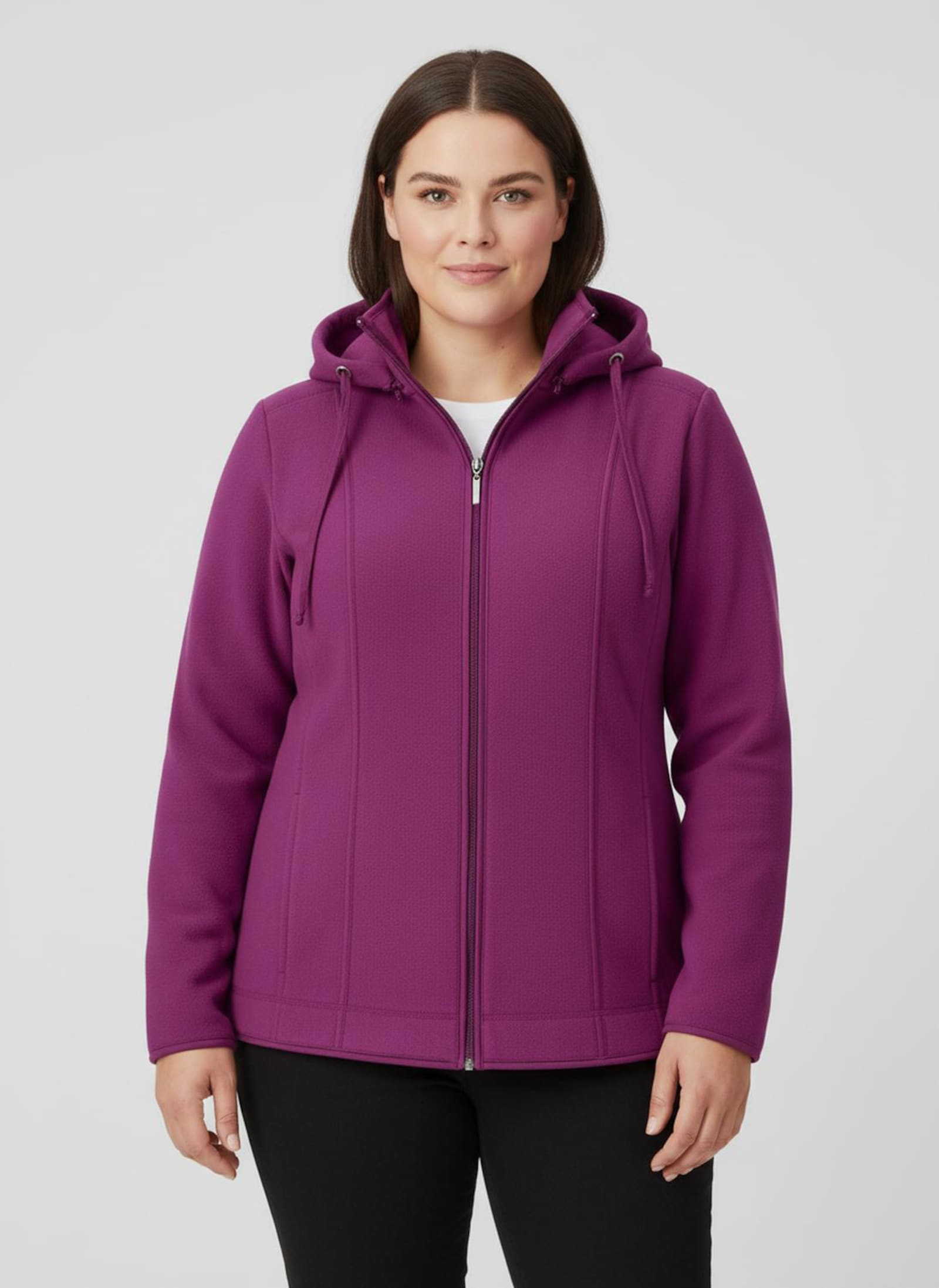Fleecejacke mit abnehmbarer Kapuze - fuchsia