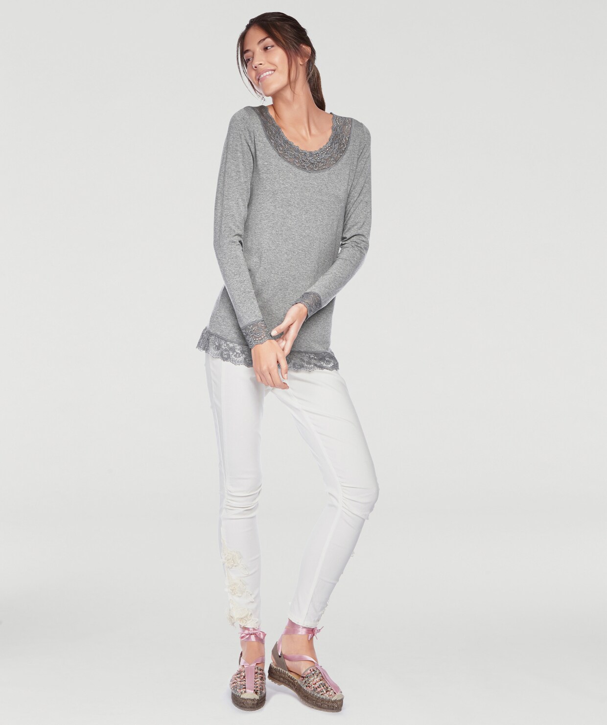 heine Spitzenshirt - grau-melange