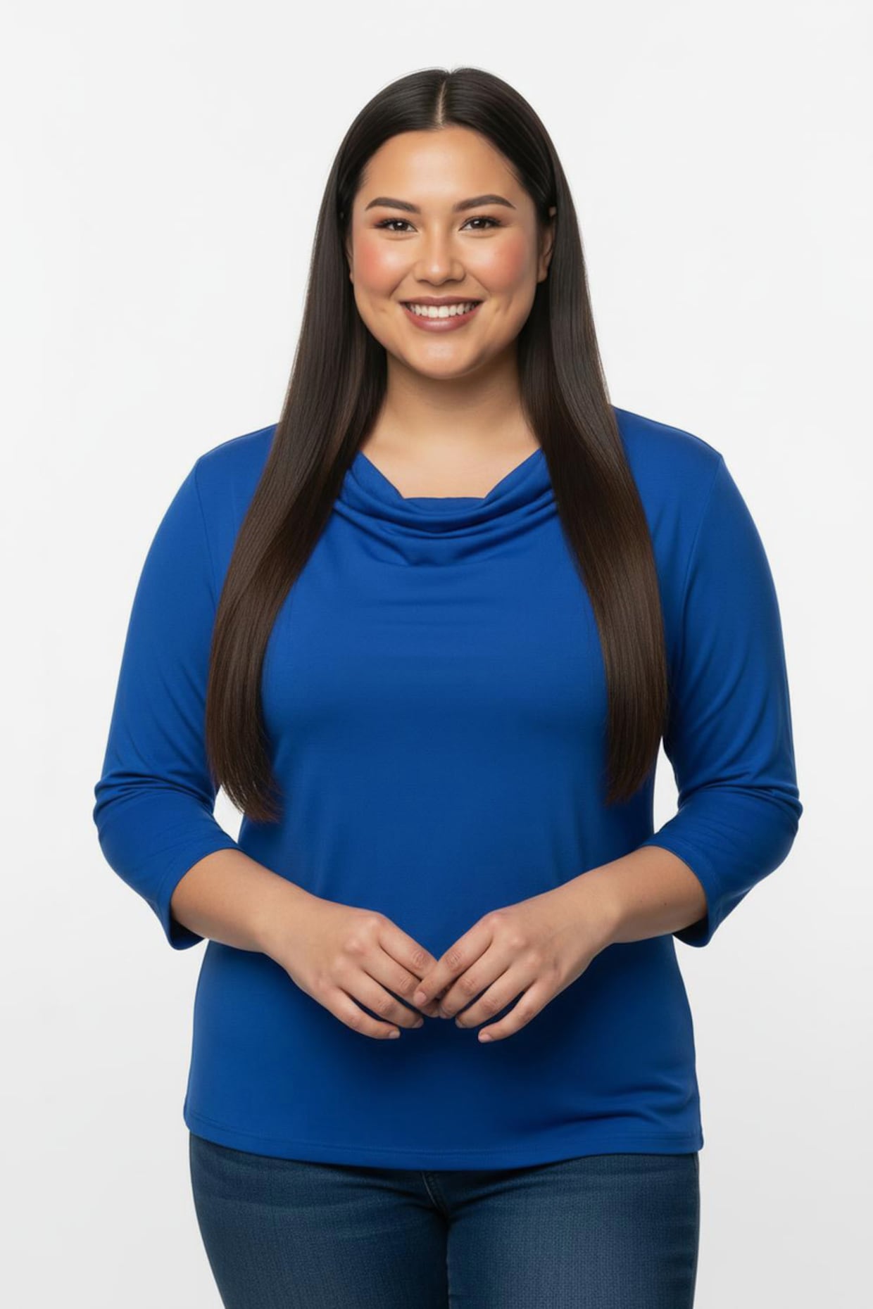 Wasserfallshirt mit 3/4-langen Ärmeln - royalblau