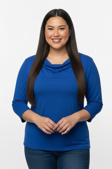 Wasserfallshirt mit 3/4-langen Ärmeln - royalblau