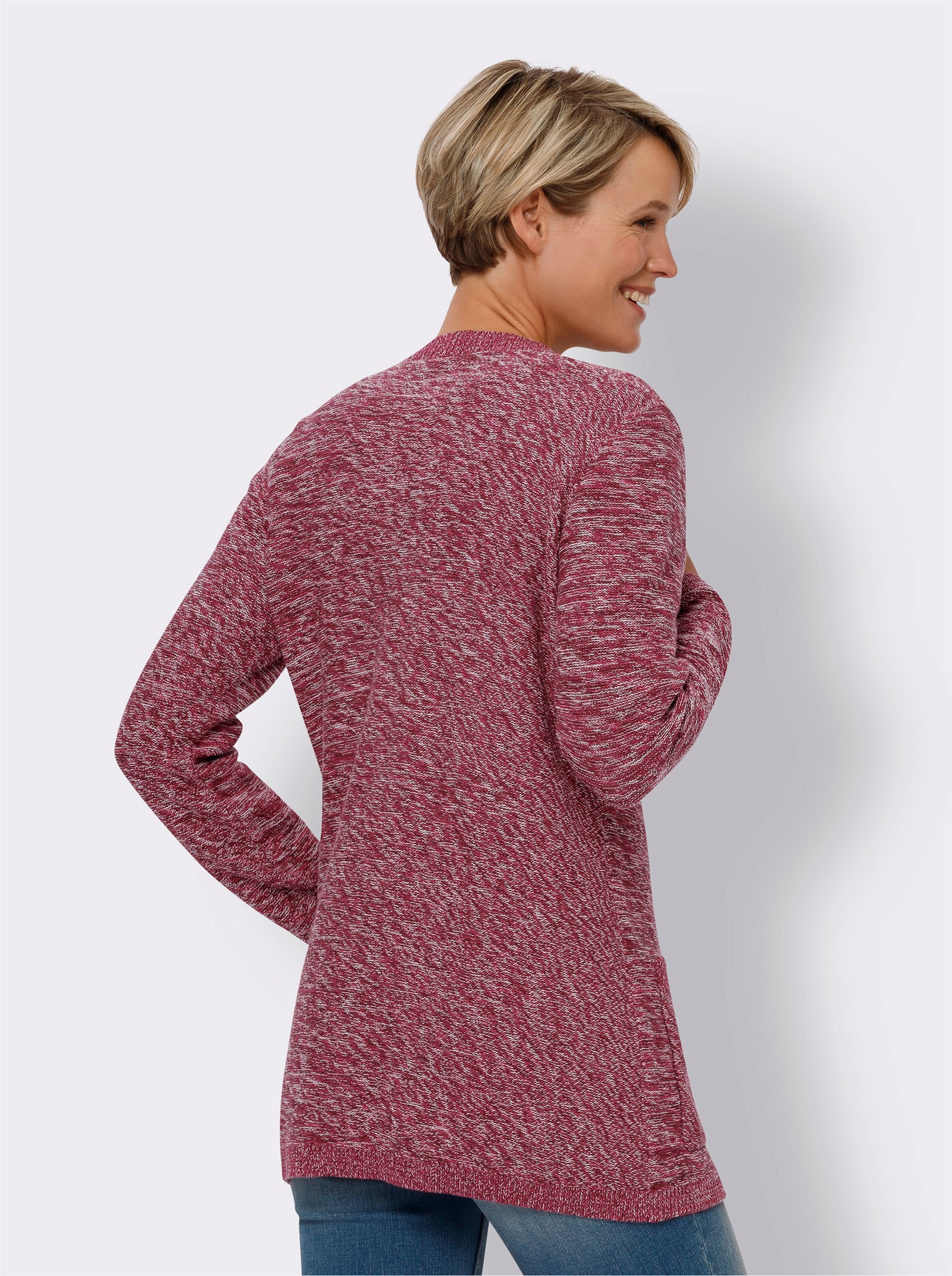 Longstrickjacke in offener Form - bordeaux-ecru-meliert