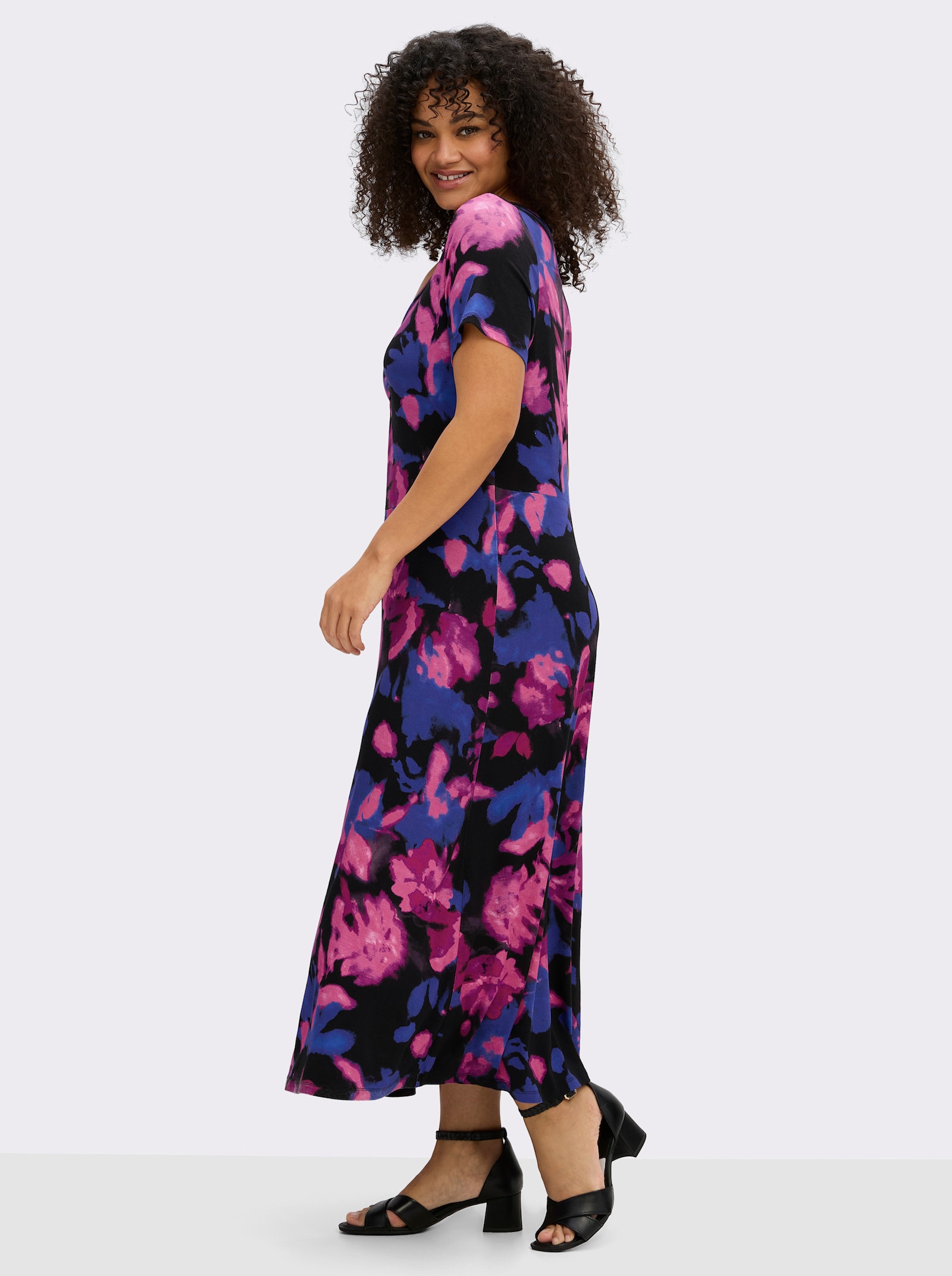 sheego by Joe Browns Jerseykleid mit leuchtendem Blumenmuster - schwarz-pink-gemustert