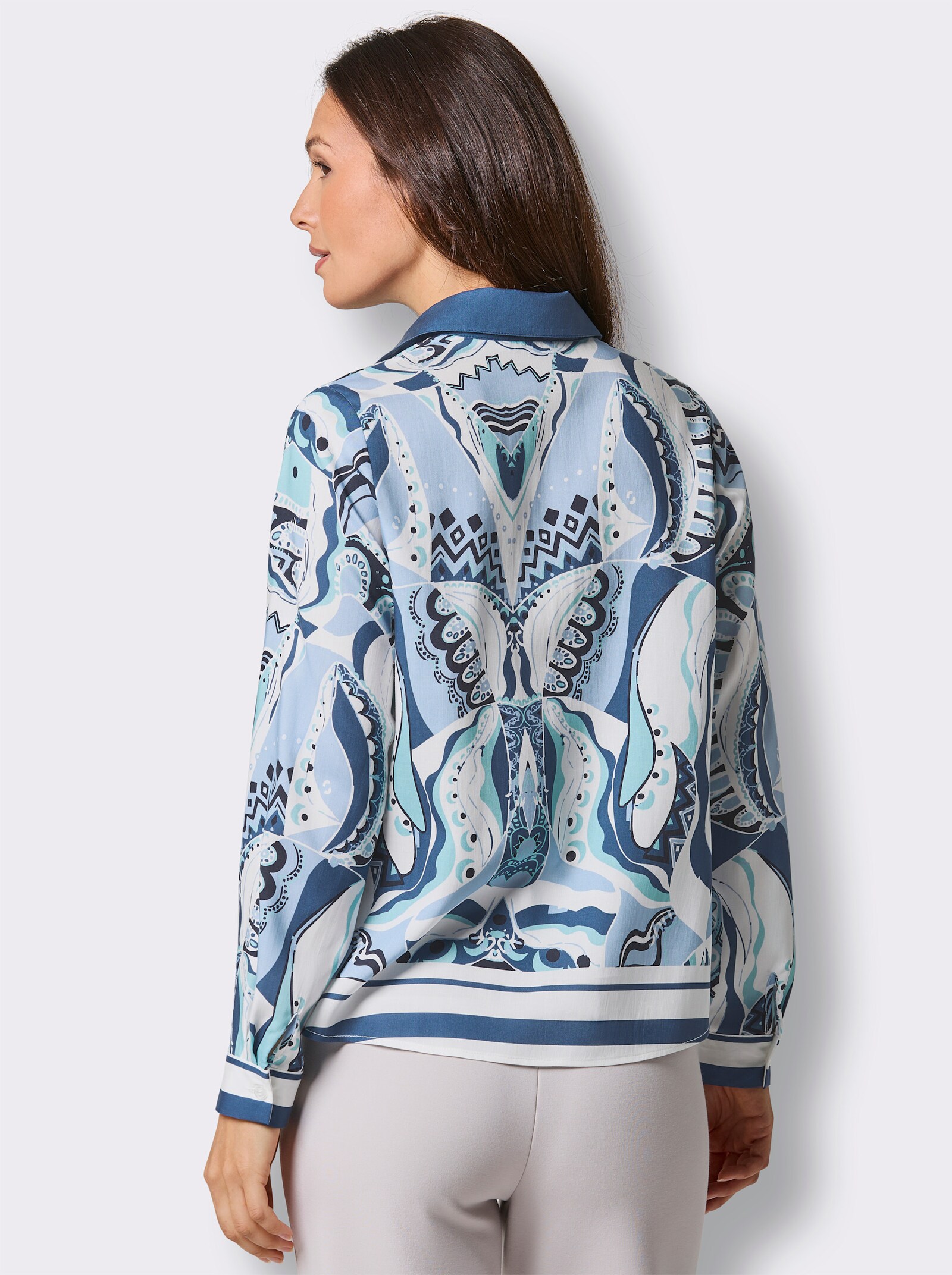 CREATION L PREMIUM Druckbluse im Tücherdruck - weiß-eisblau-bedruckt