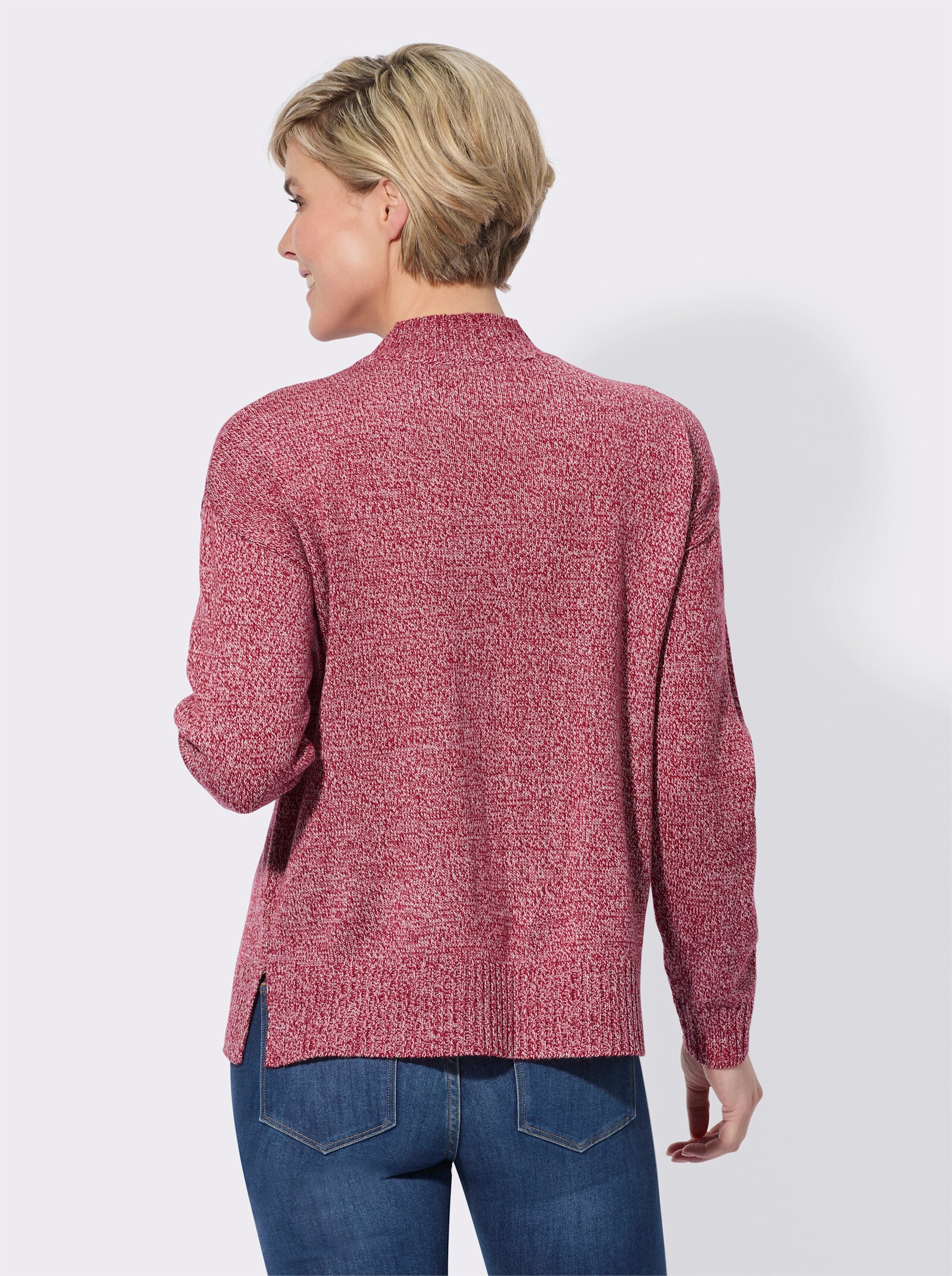 Stehkragenpullover mit Ziernaht, mittig - kirsche-meliert