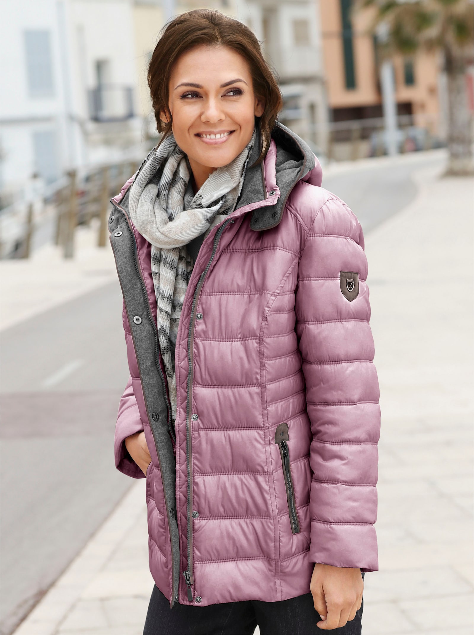 Gewatteerde jas met afneembare capuchon - mauve