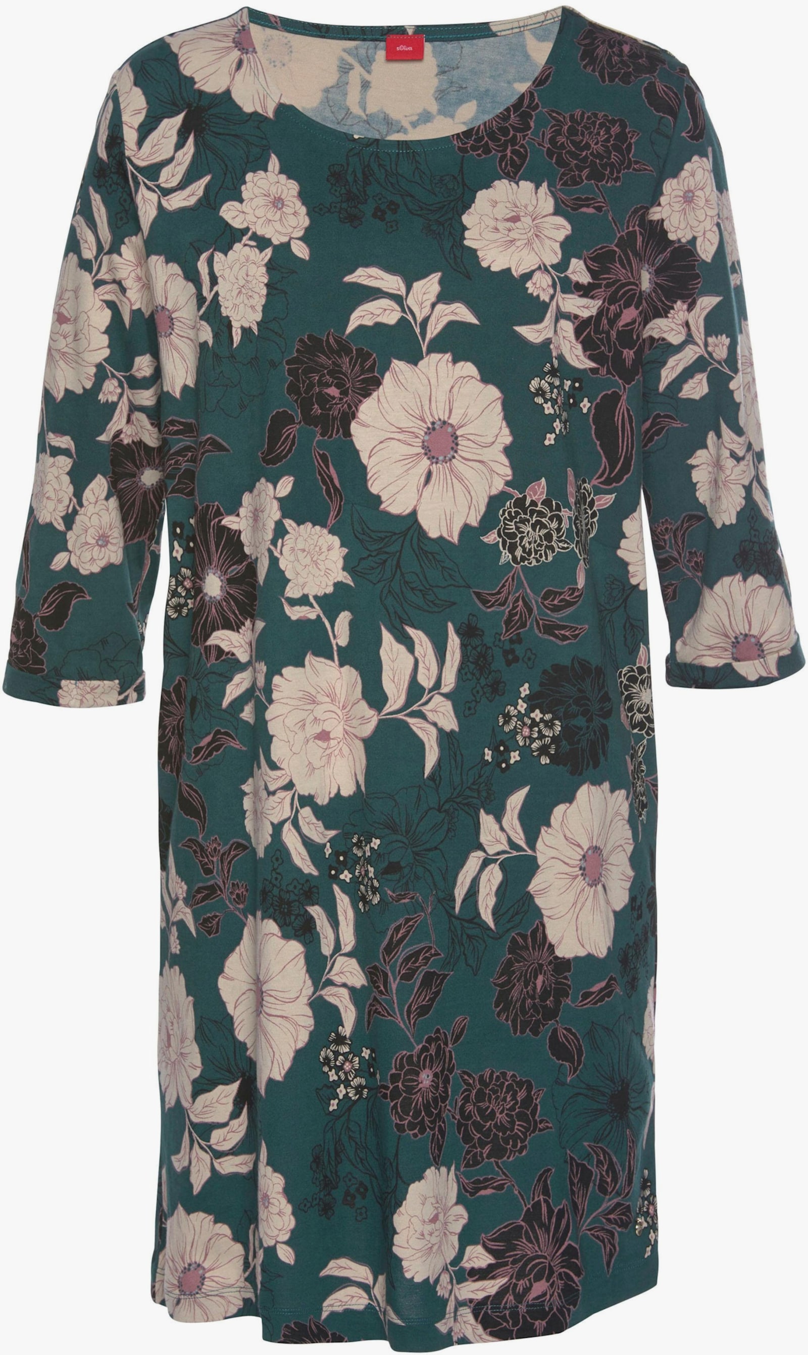 s.Oliver Chemise de nuit - vert foncé à fleurs