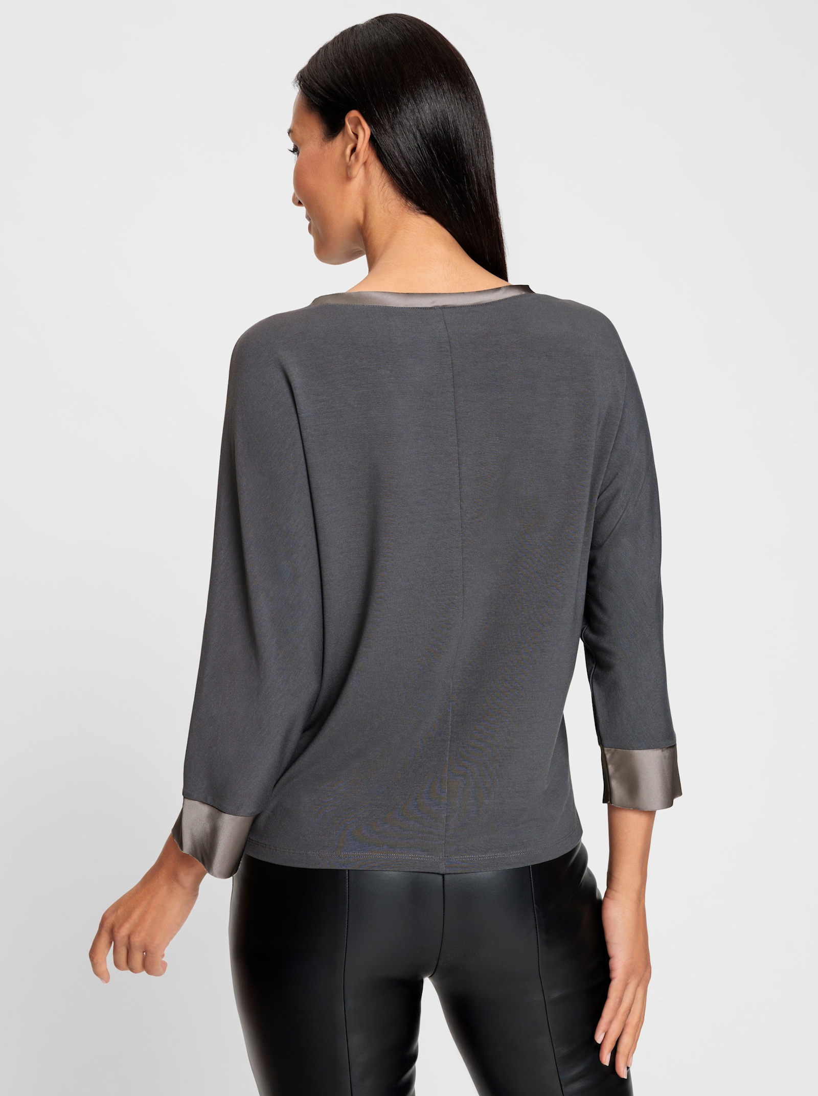 heine Shirt met lange mouwen en satijngarnering - antraciet