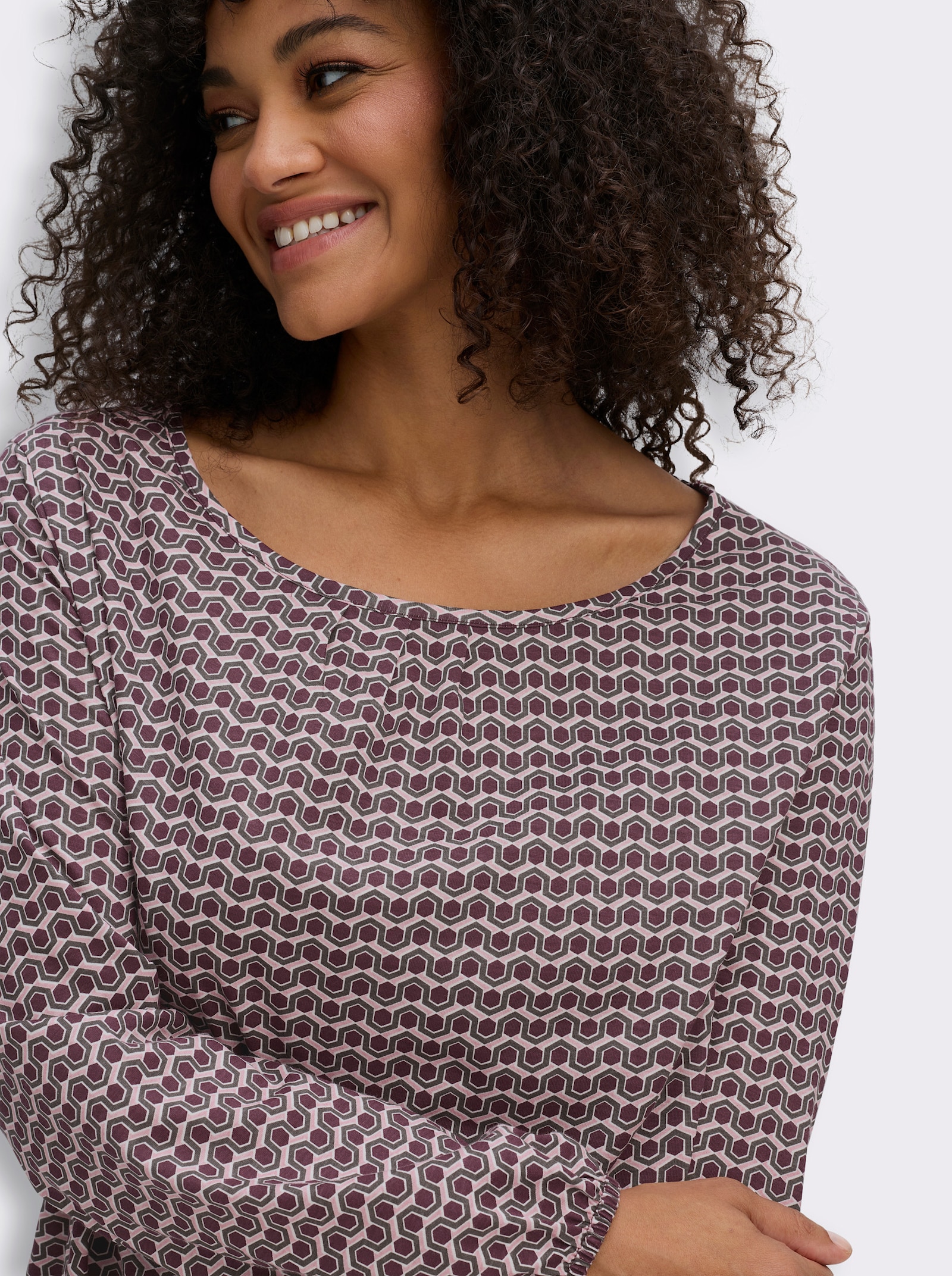 Langarmshirt im Minimalmuster - burgund-anthrazit-bedruckt