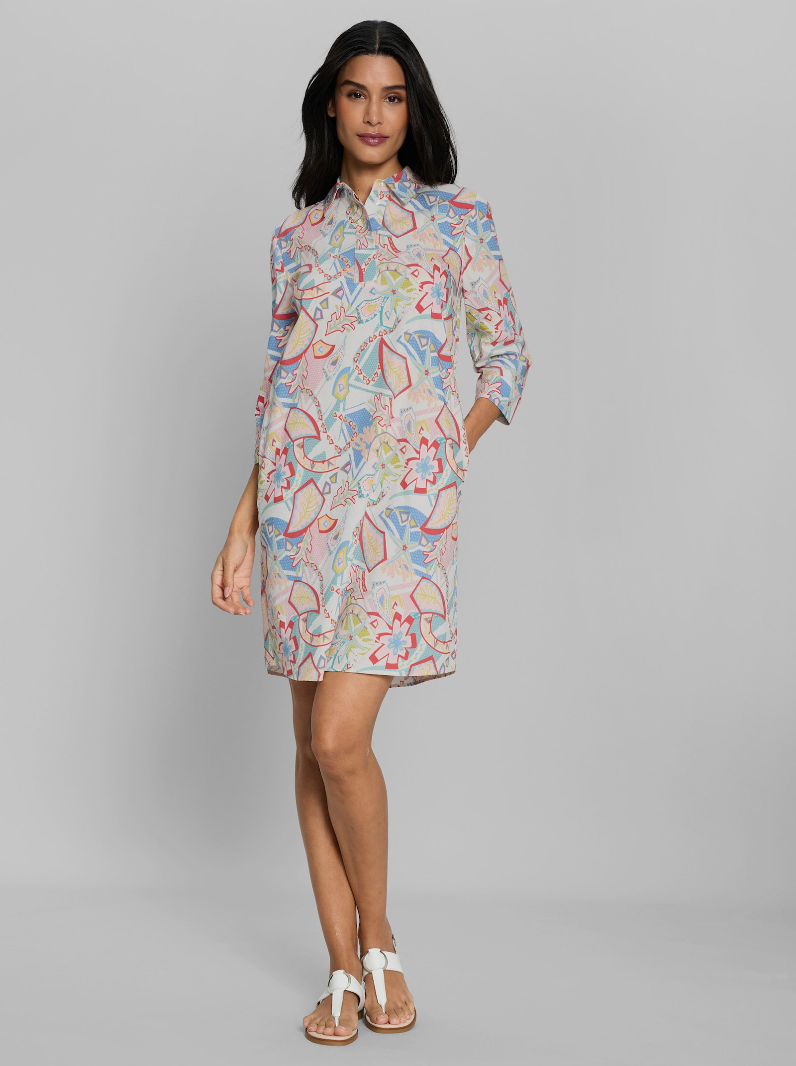 heine Druckkleid mit 3/4-Arm - ecru-hellrosé-bedruckt