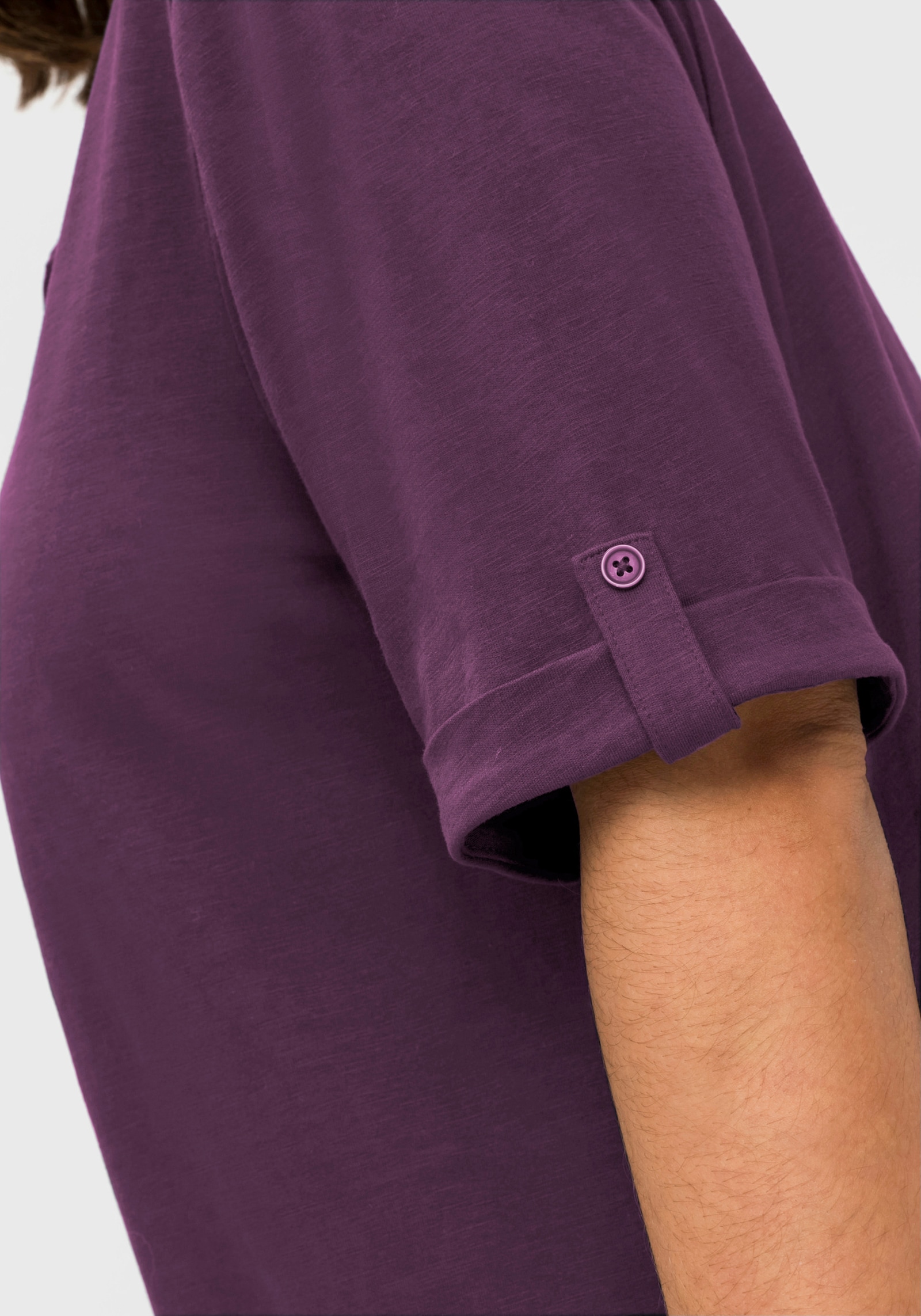 sheego Lang shirt met hals met split - druif