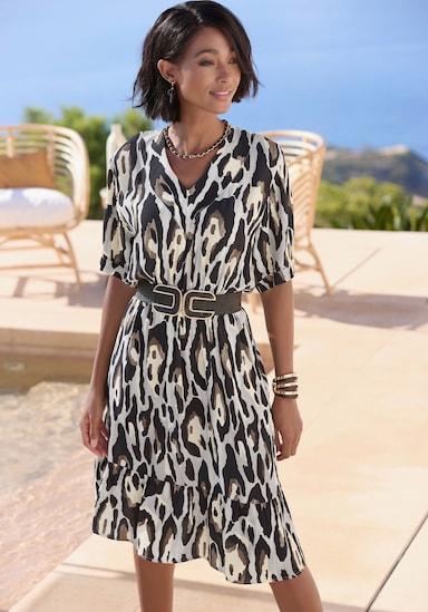 LASCANA Tuniekjurk - zwart/grijs/geel bedrukt