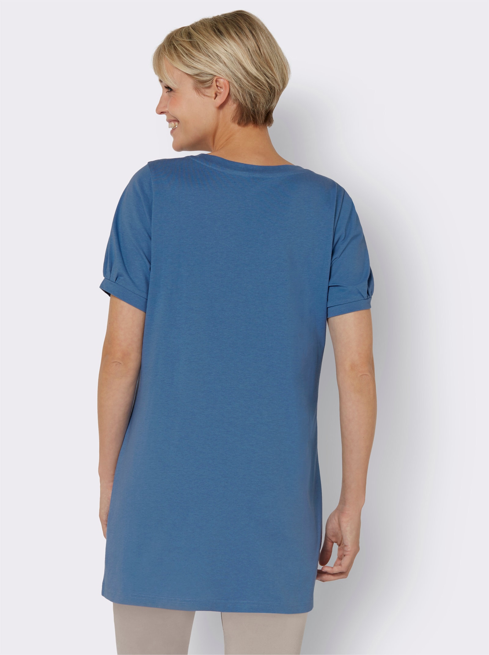 Lang shirt met gerimpelde hals - middenblauw