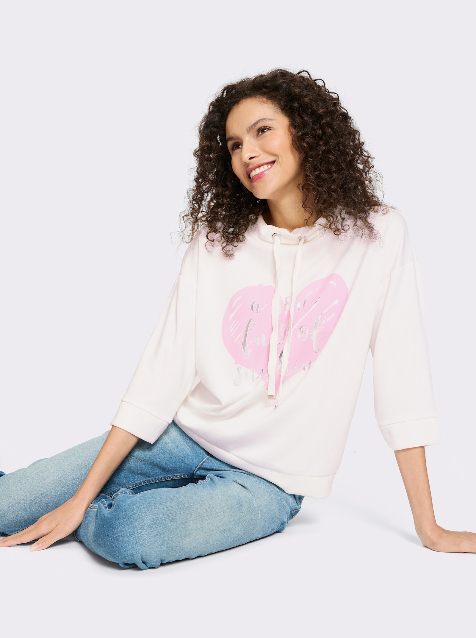 heine Shirt met 3/4-mouwen en hartmotief - ecru