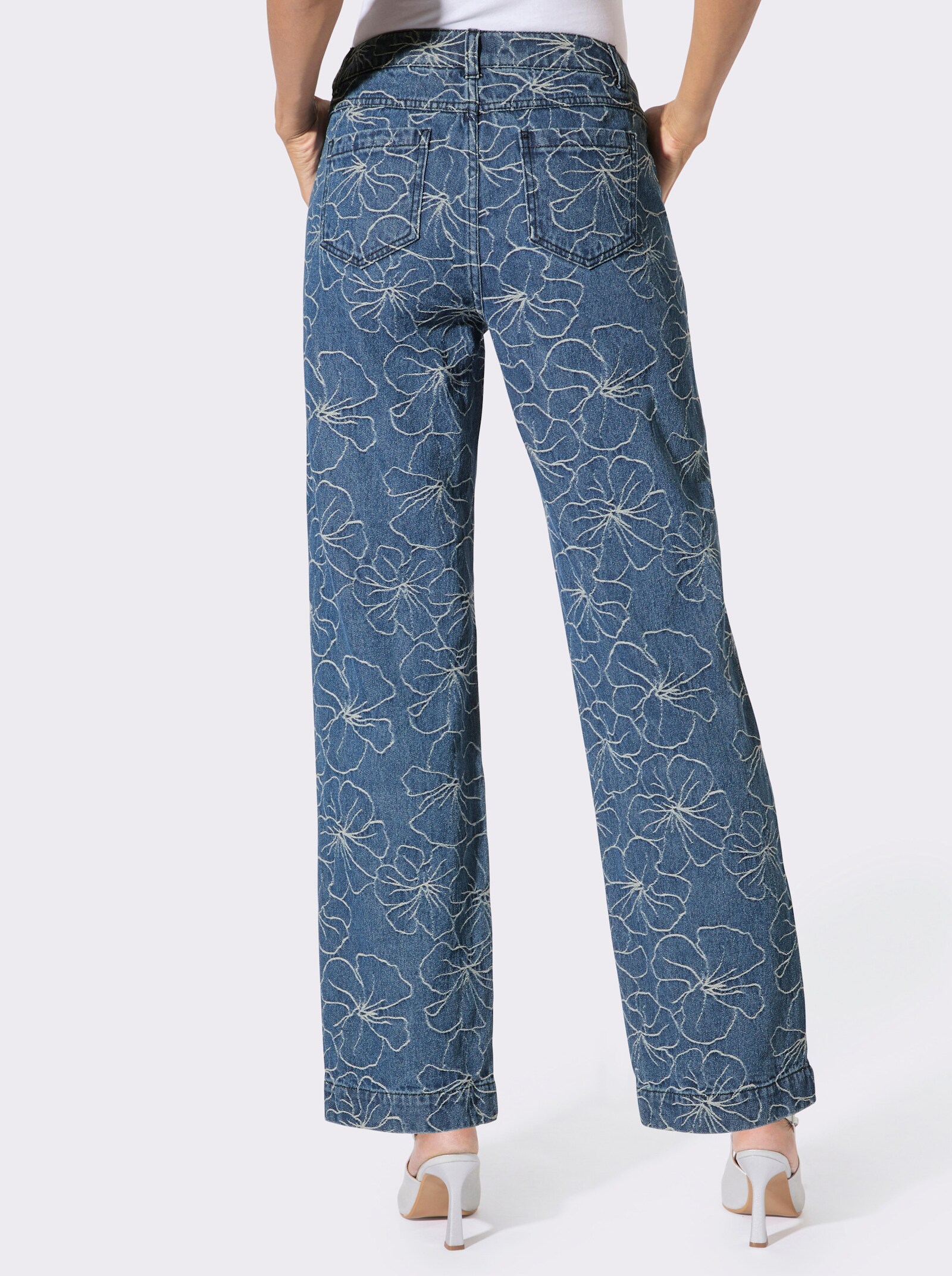 Baumwoll-Jeans im Jacquard-Muster - blue-stone-washed-gemustert