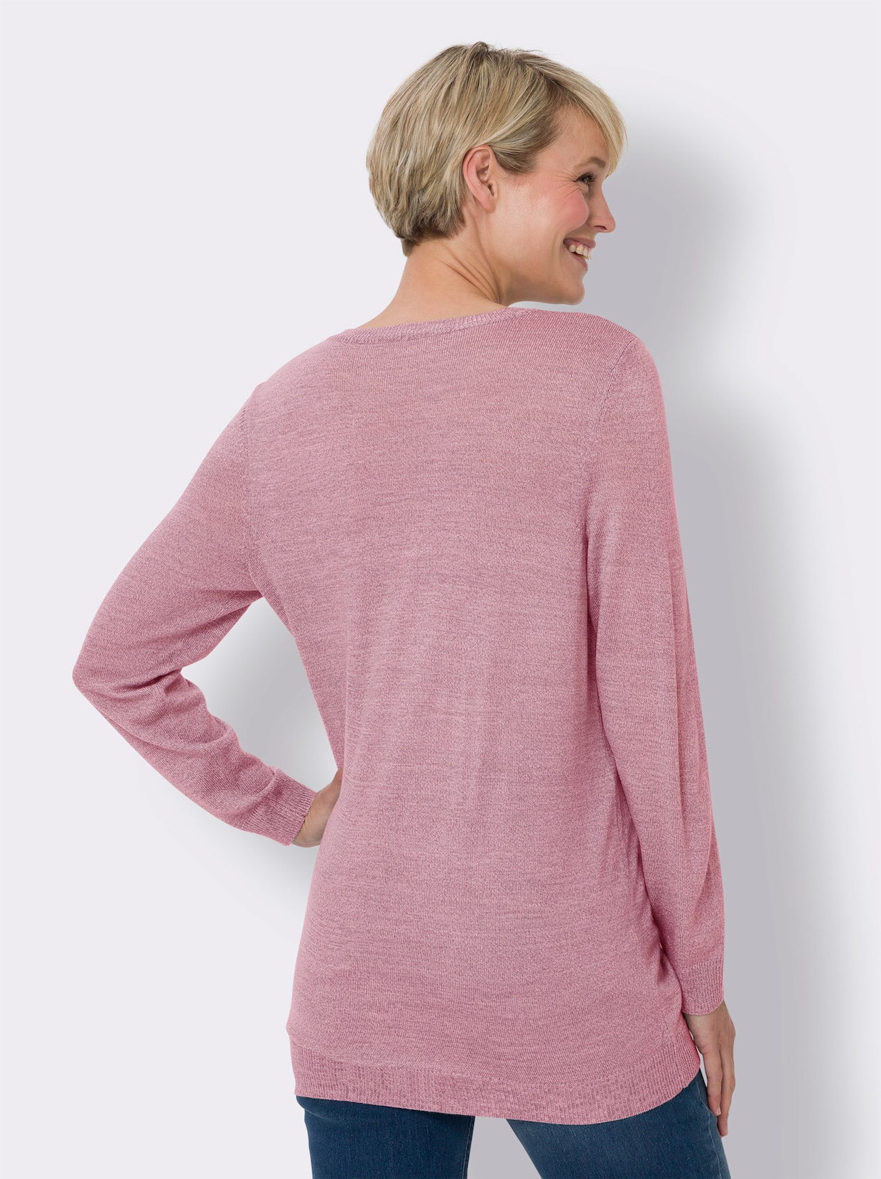 Longpullover - altrosa-ecru-meliert