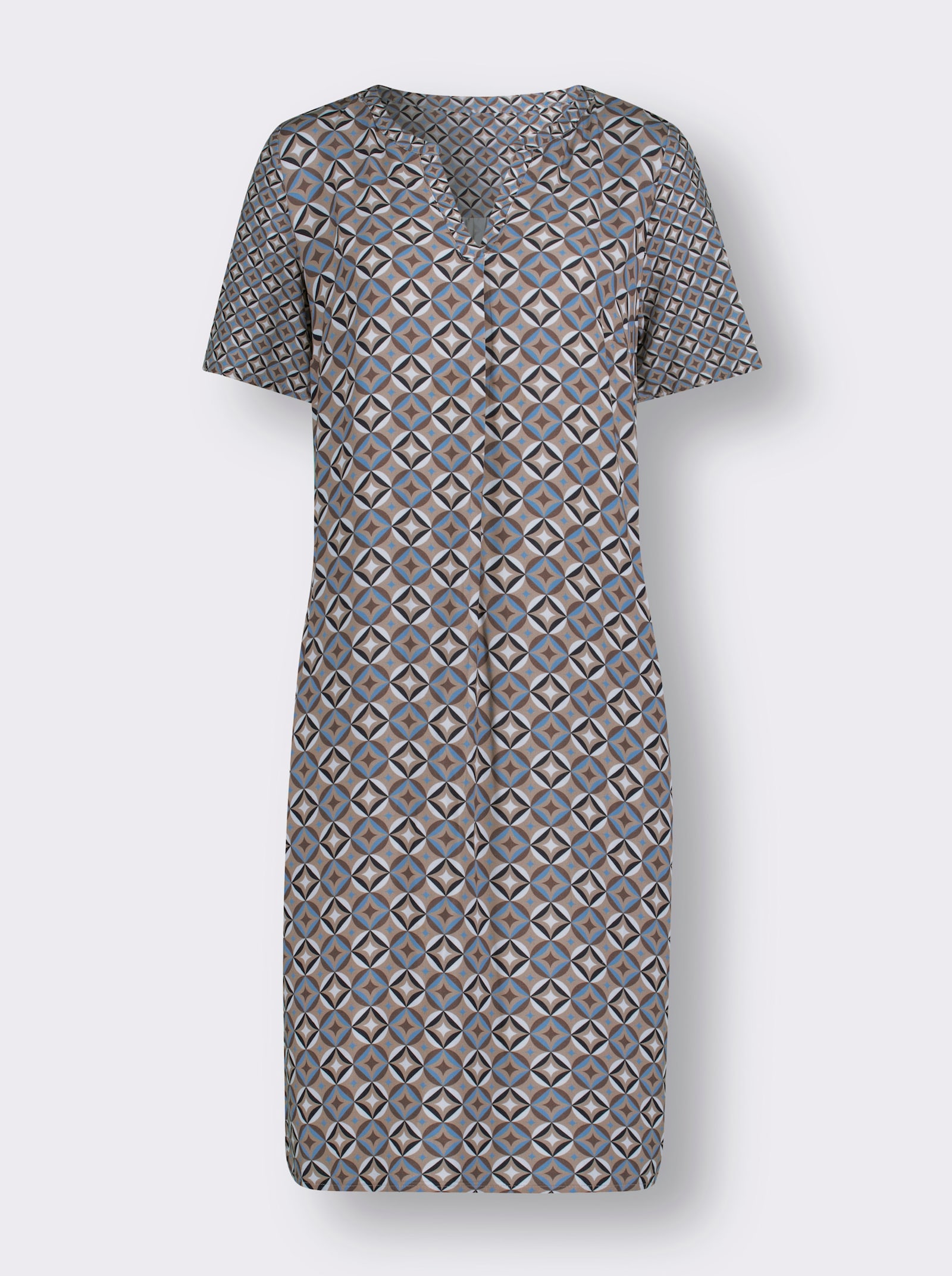 Tunikakleid mit halblangen Ärmeln - dunkeltaupe-marine-bedruckt