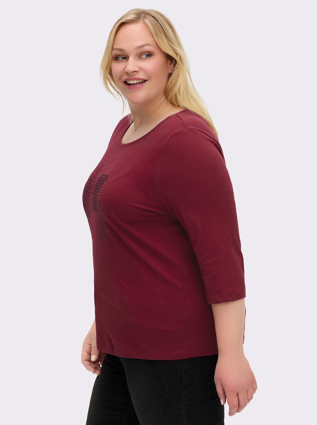 3/4-Arm-Shirt mit grafischem Druck - dunkelrot-schwarz