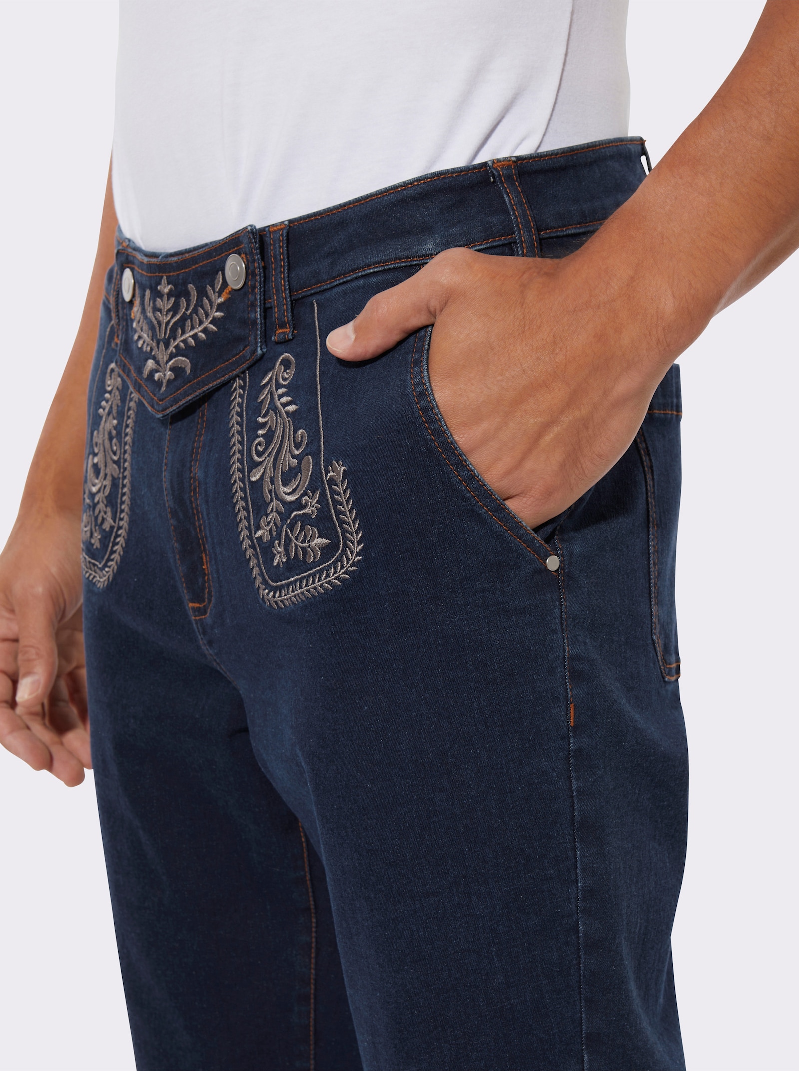 Jeansbermuda met folkloreborduursel - dark-blue