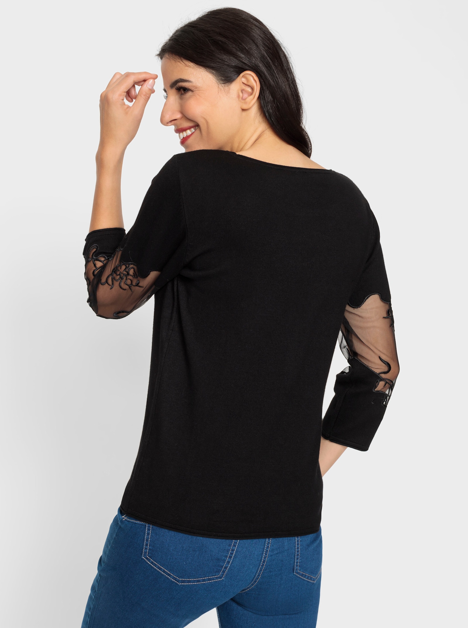 heine Rundhalspullover mit transparenten Einsätzen - schwarz