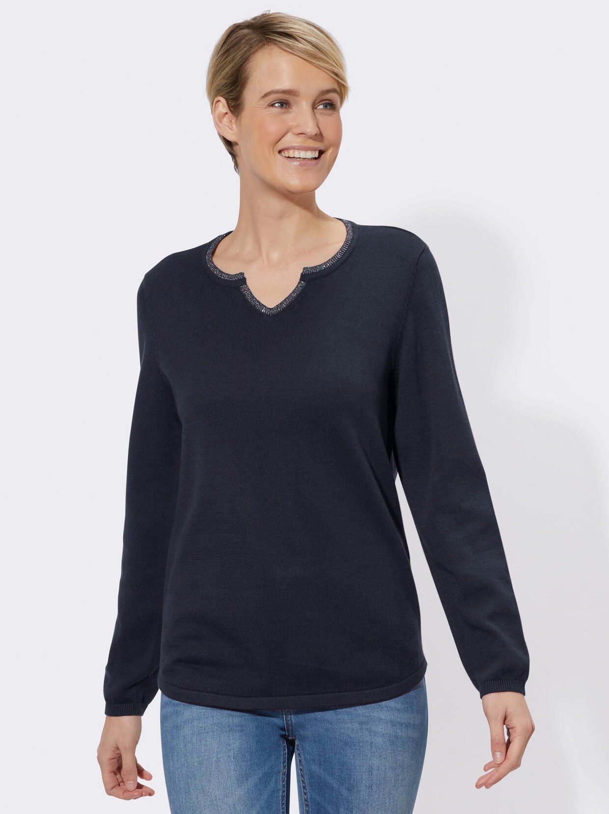 Langarm-Pullover - marine