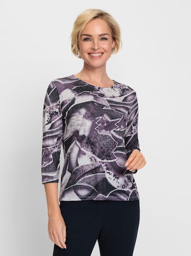 Rundhalsshirt mit Grafik-Muster - feige-weiß-bedruckt