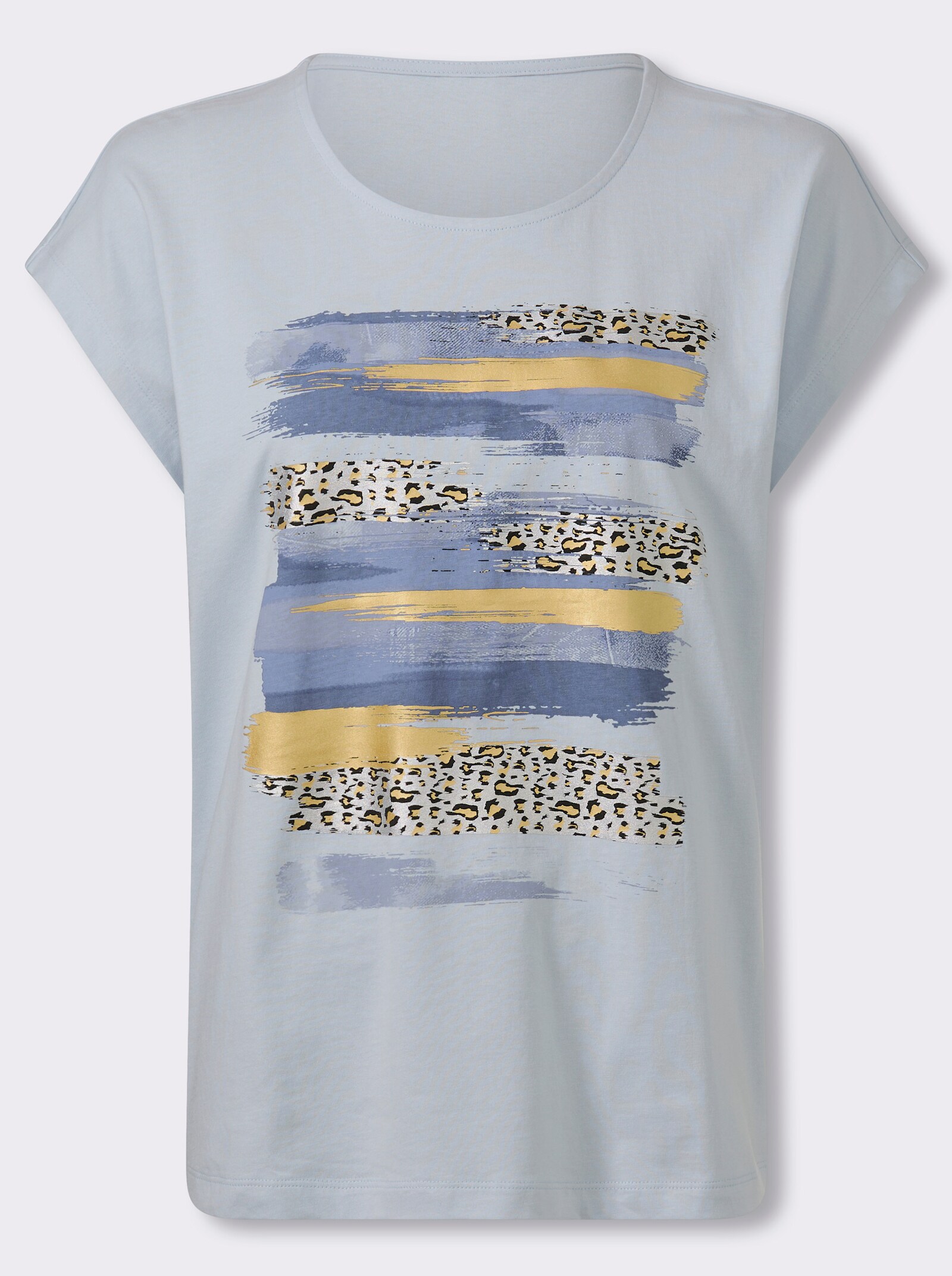 Kurzarmshirt mit Foliendruck - hellblau-jeansblau