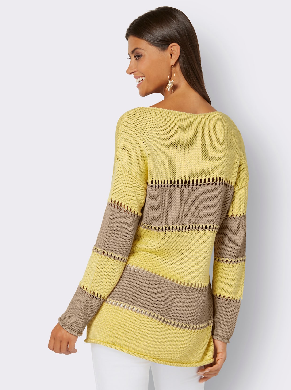Gestreepte pullover - citroen-beige gestreept