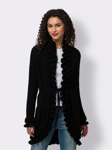 heine Strickjacke mit Volants - schwarz