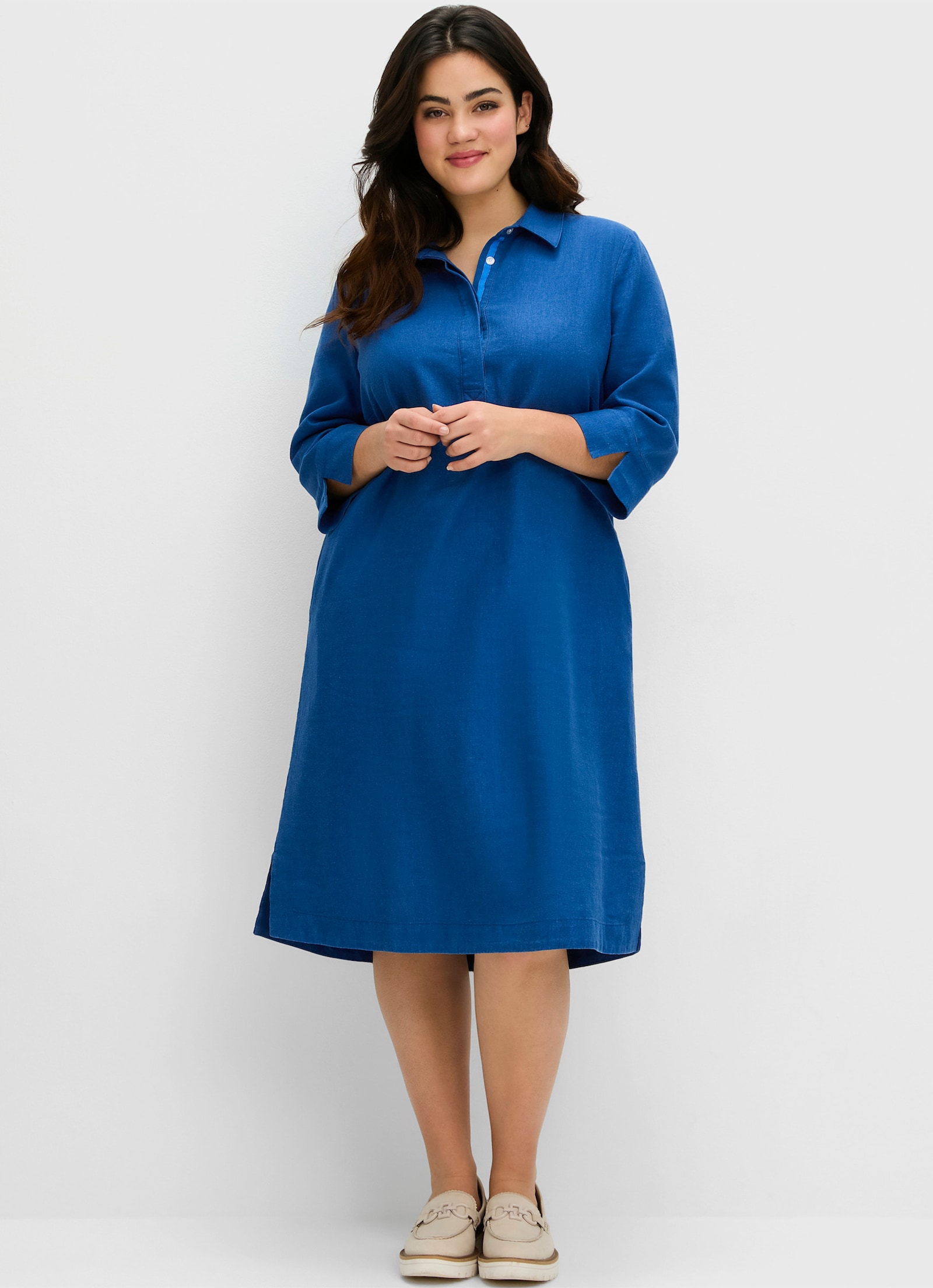 sheego Hemdblusenkleid aus Leinen-Mix - blaubeere