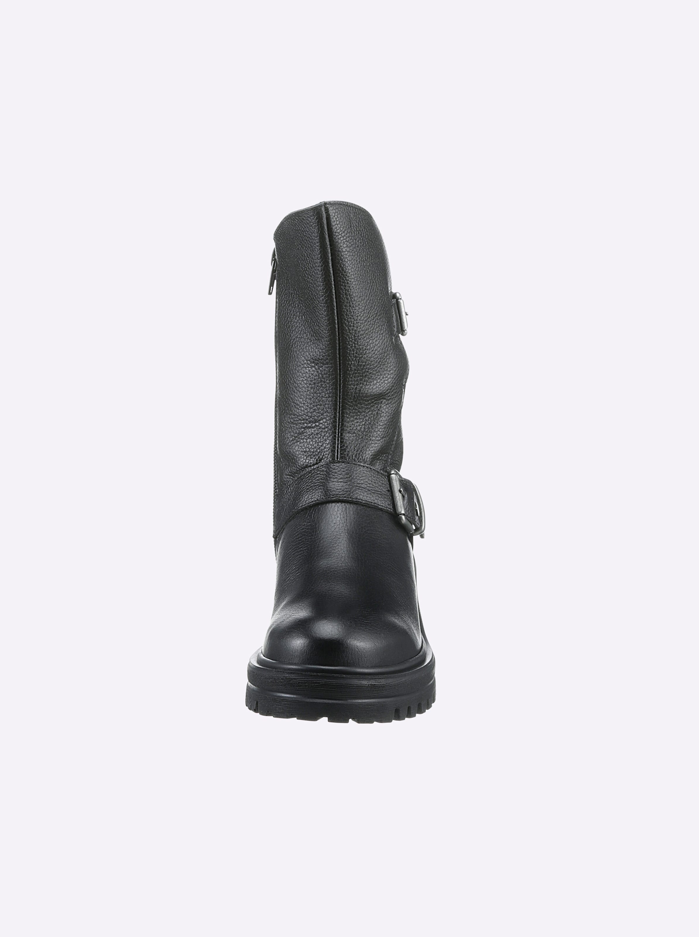 LED EL günstig Kaufen-Stiefel in schwarz von heine. Stiefel in schwarz von heine <![CDATA[Stiefel Made in Spain. Im lässigen Biker-Look, aus hochwertigem Rind-Nappaleder. Reißverschluss. Atmungsaktives Microfaser-Futter. Innensohle Leder. Laufsohlenstärke ca. 30 mm. Blockab