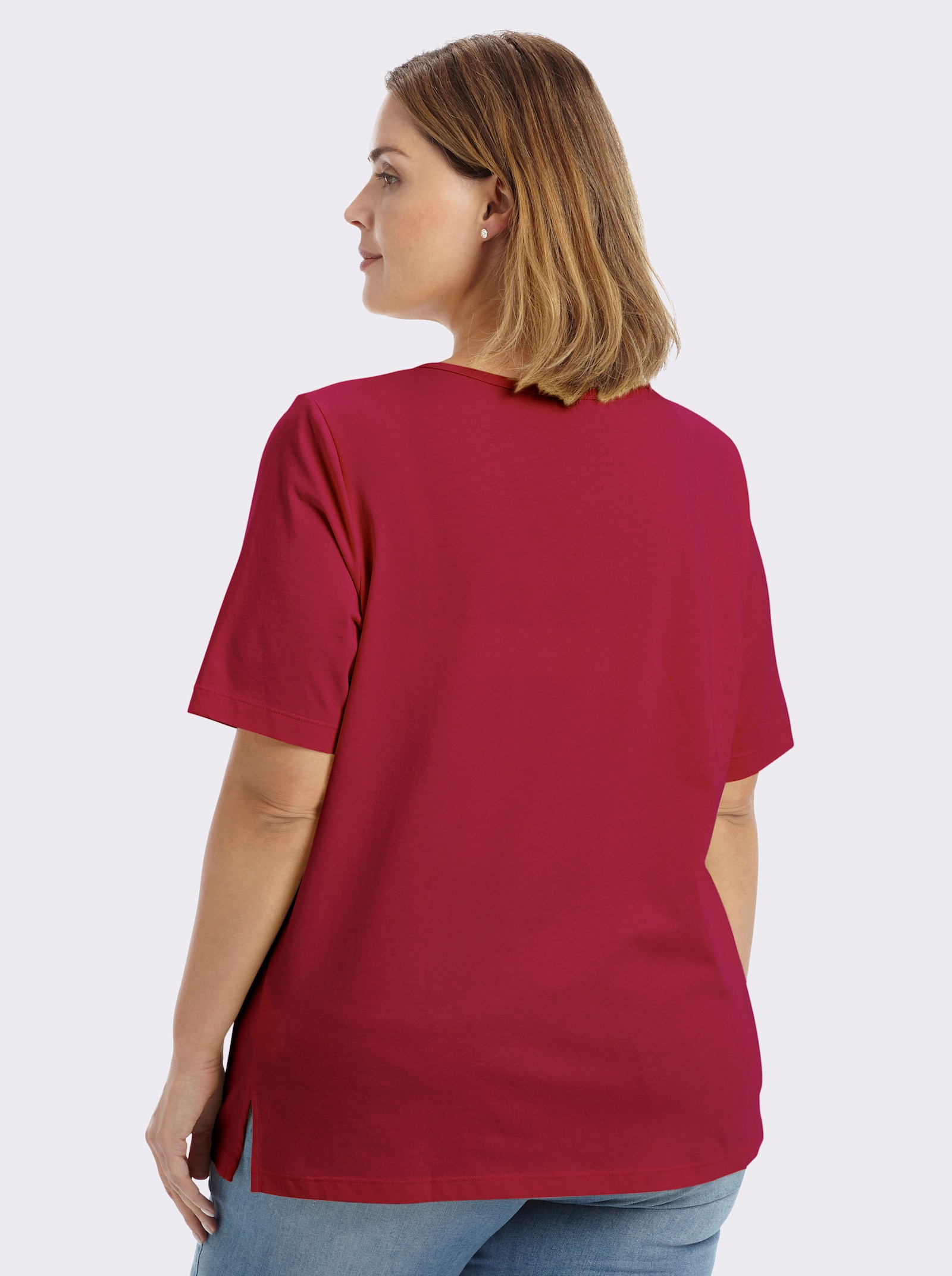 sheego Shirt met V-hals en korte sierknoopsluiting - kers