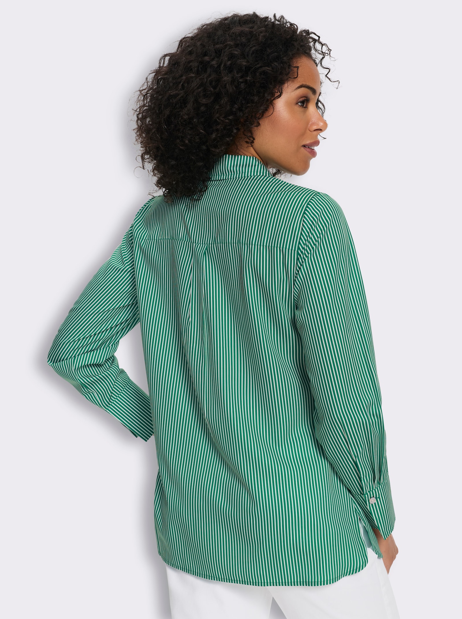 Longbluse mit Längsstreifen, pflegeleicht - grün-ecru-gestreift
