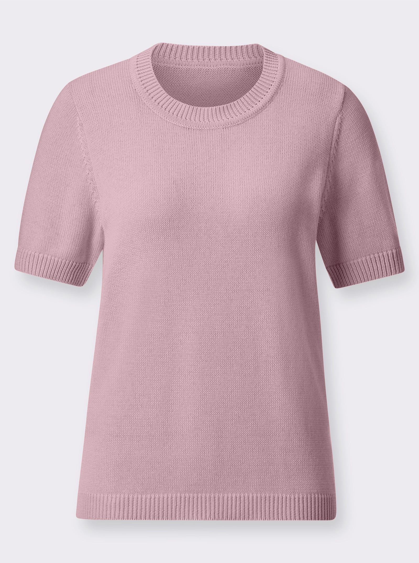 Kurzarmpullover mit Rippabschlüssen - altrosé