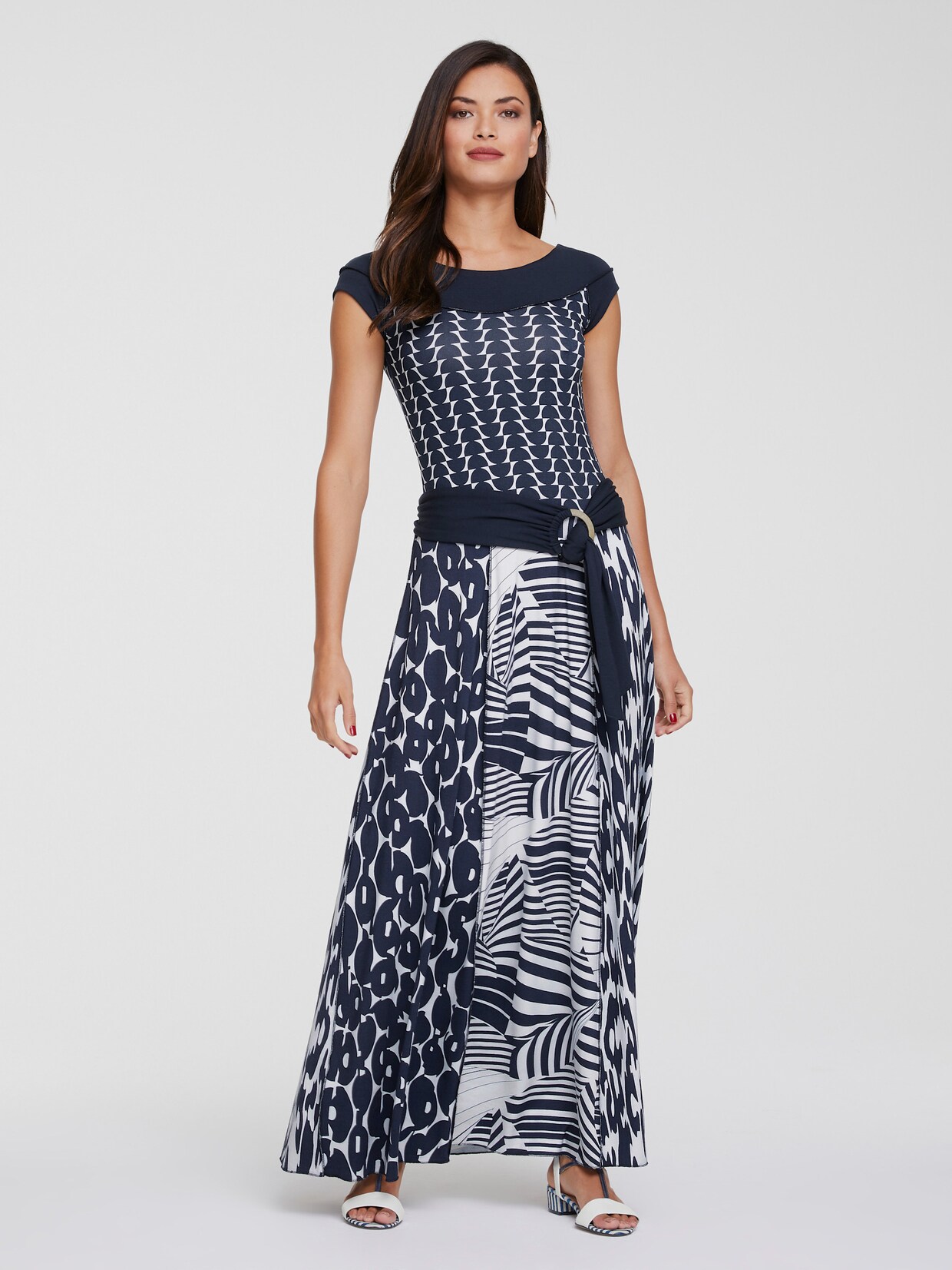 heine Druck-Kleid - marine-weiß