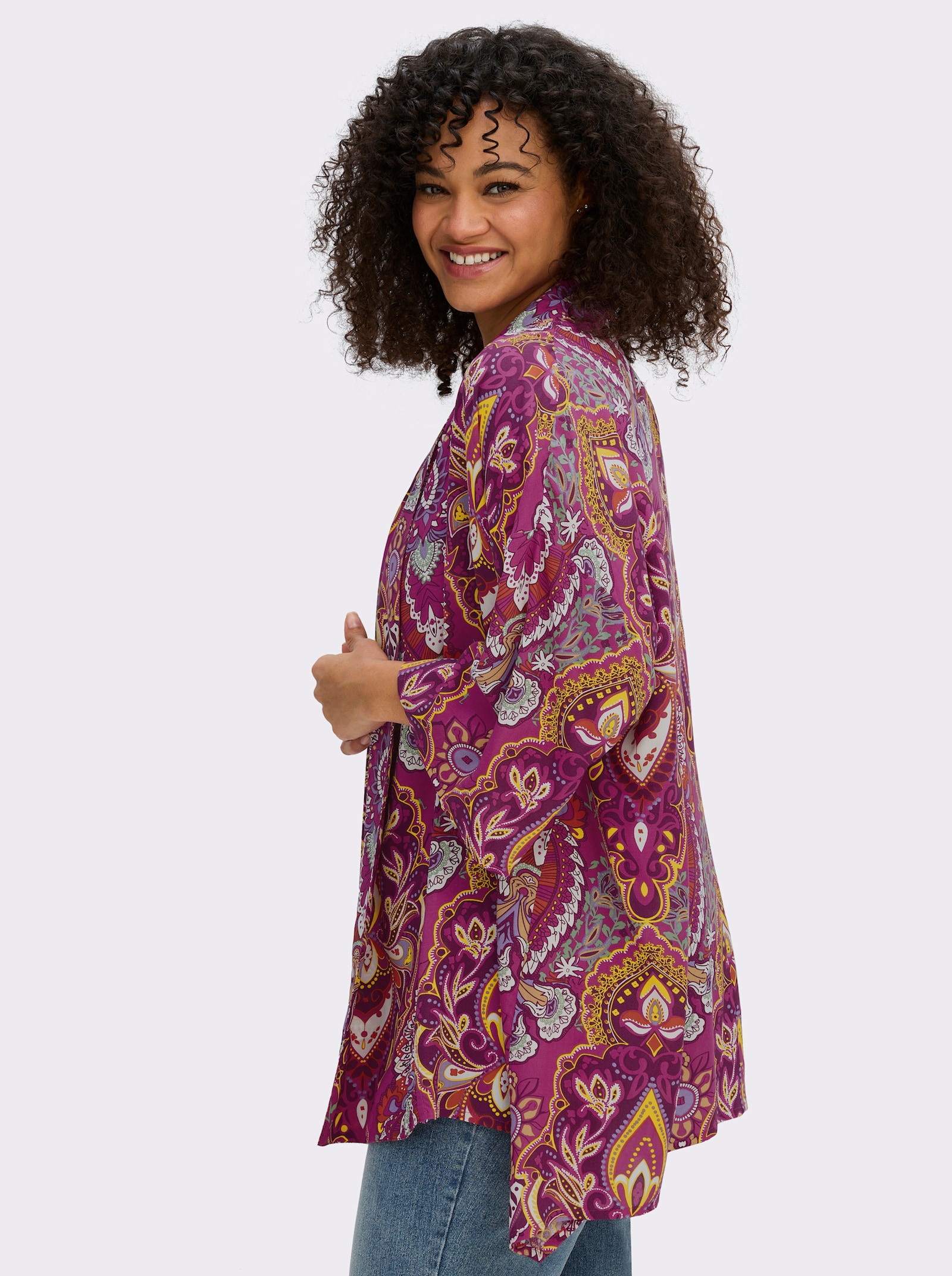 Blusenjacke mit floralem Muster - magenta-lila-gemustert