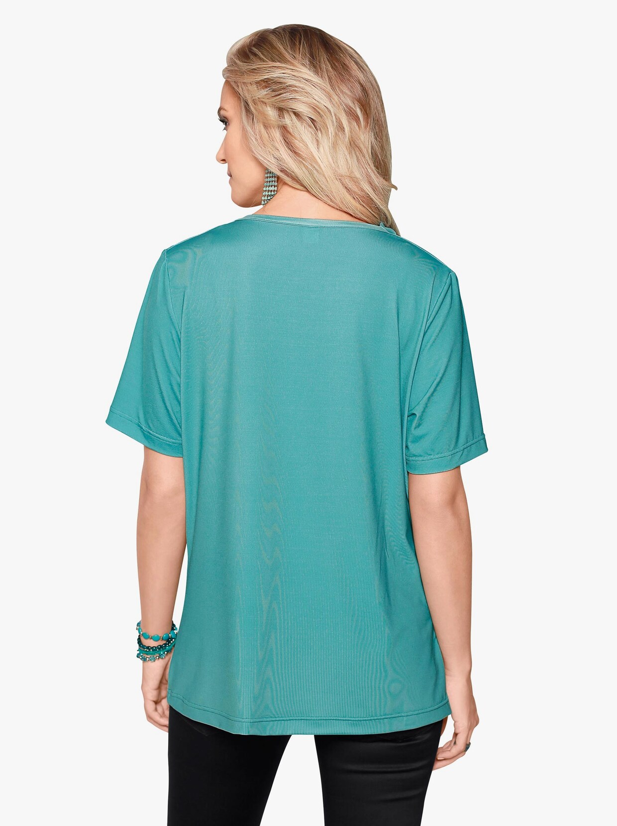 Shirt met cascadehals - turquoise