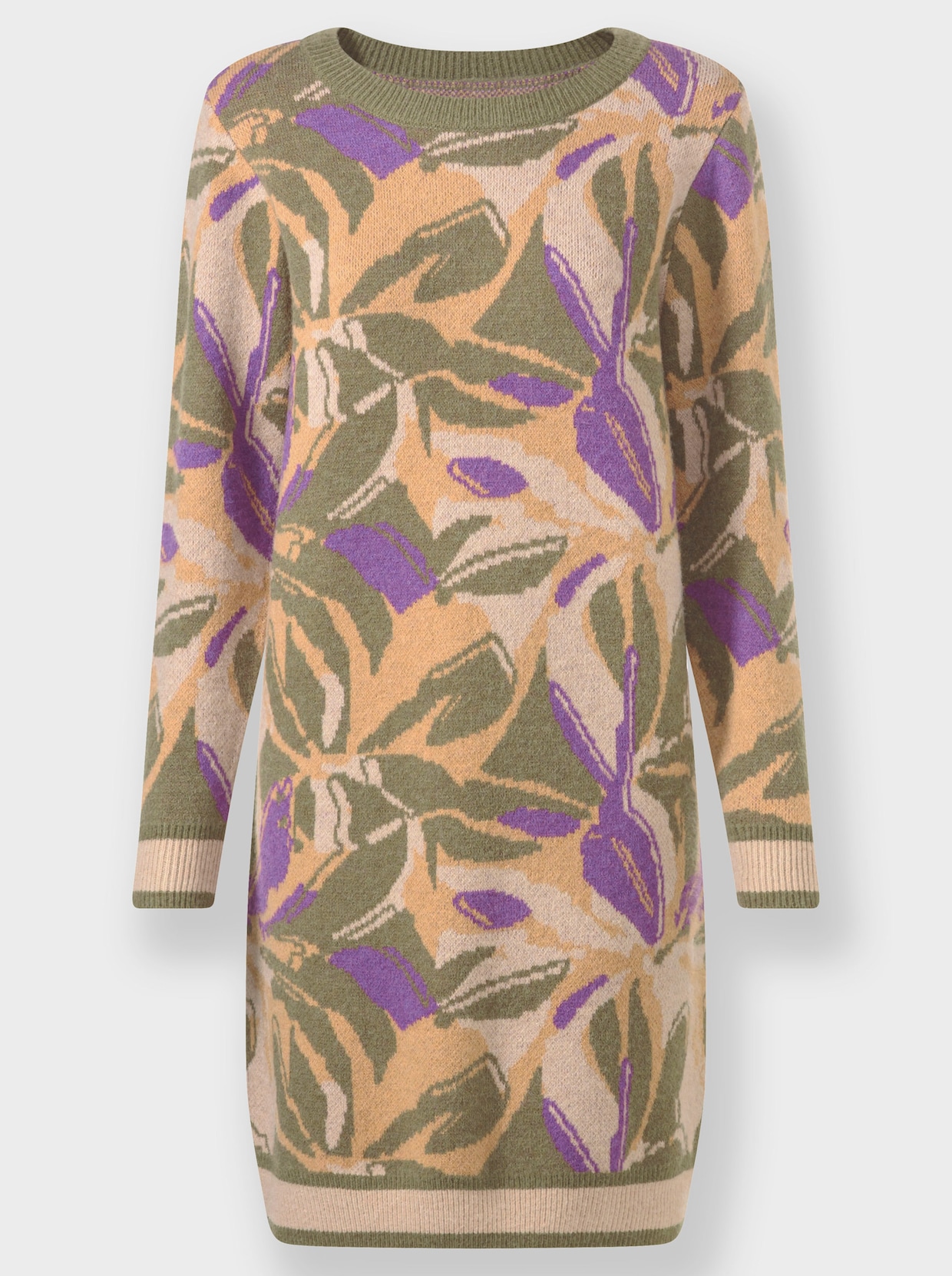 heine Tricotjurk - beige/kaki gedessineerd